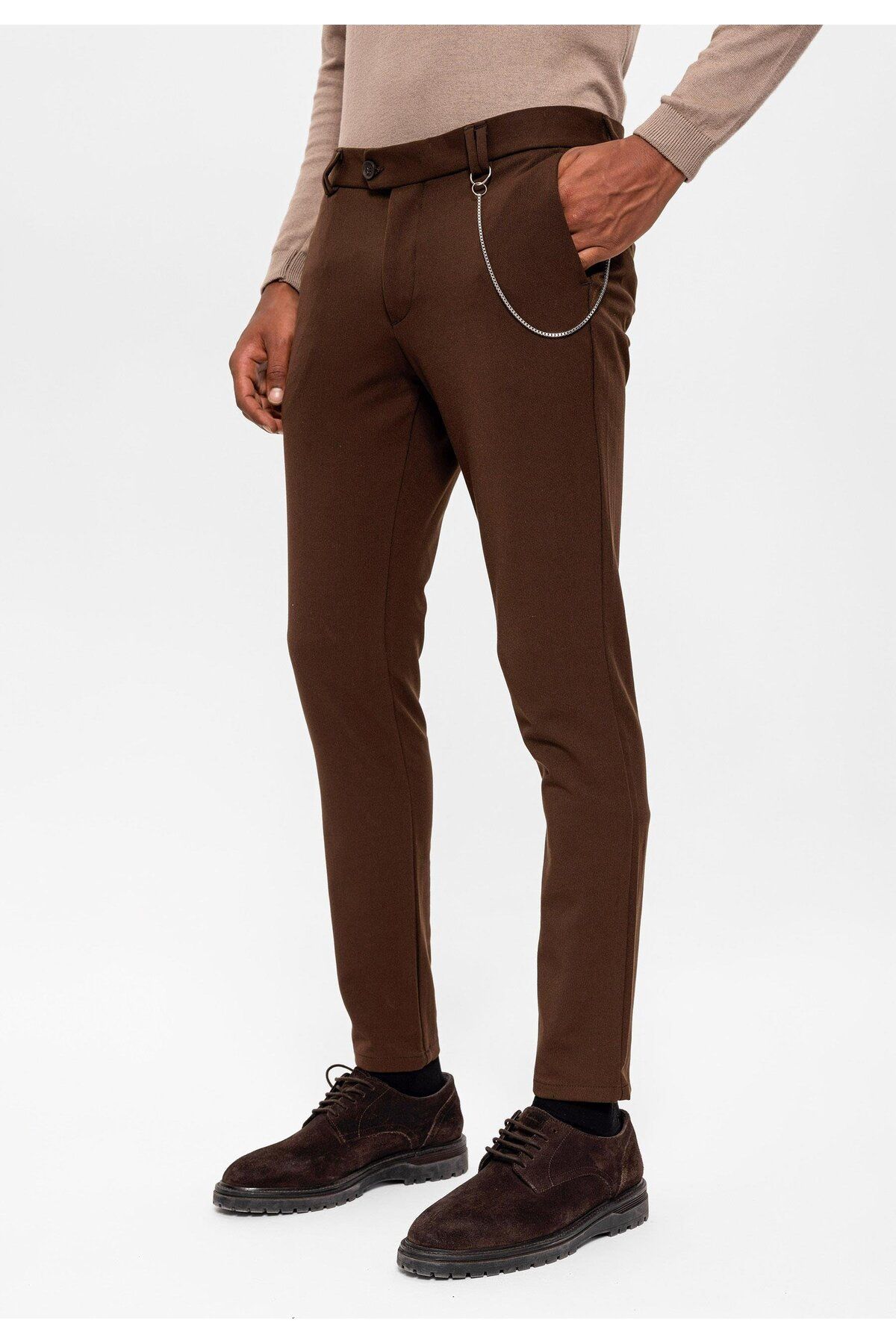 Antioch Koyu Kahve Erkek Slim Fit Kumaş Pantolon