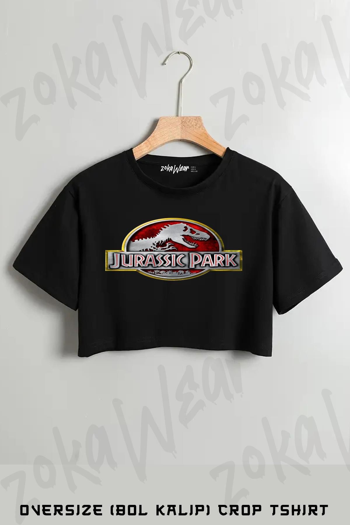 ZOKAWEAR Jurassic Park Red Chrome Baskılı Oversize Crop T-Shirt