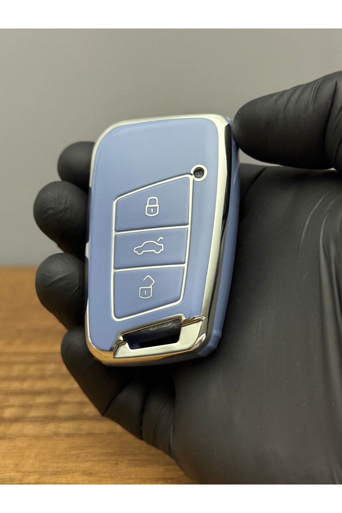 Mavi Keys Volkswagen Passat Skoda Oktavia Superb Seat Smart 3 Düğmeli Silikon Anahtar Koruma Kılıfı More Gümüş