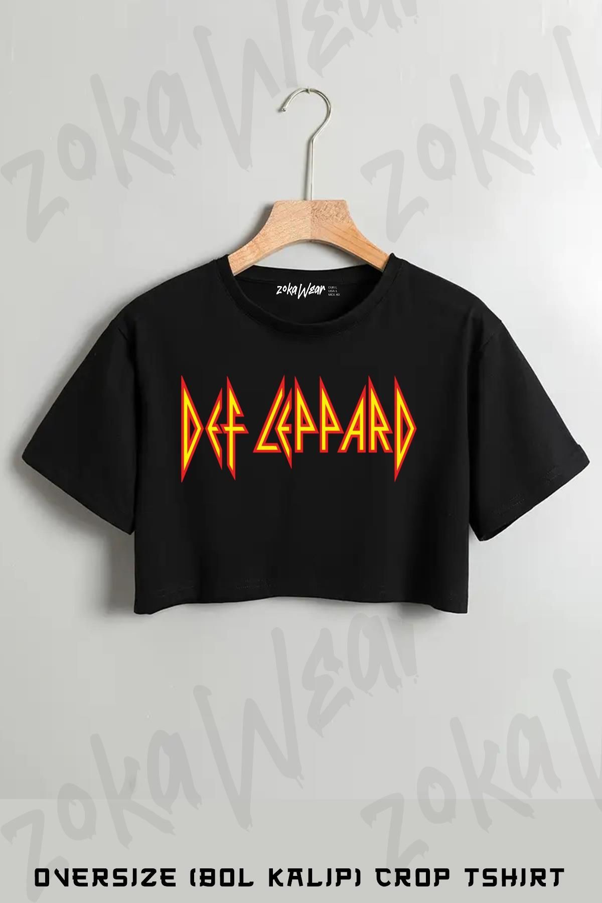 ZOKAWEAR Def Leppard Logo Baskılı Oversize Crop T-Shirt