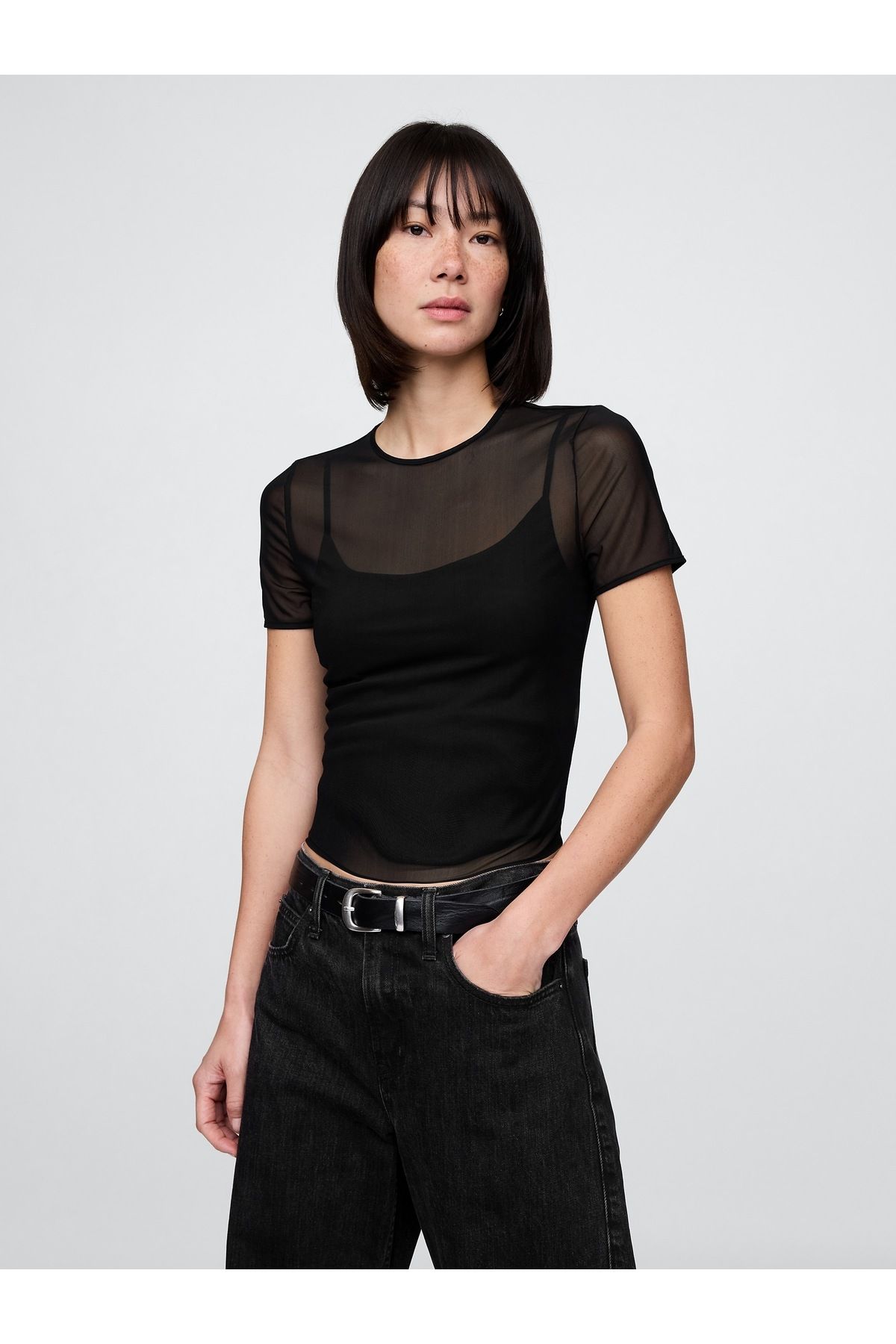 GAP Kadın Siyah Transparan Crop T-Shirt