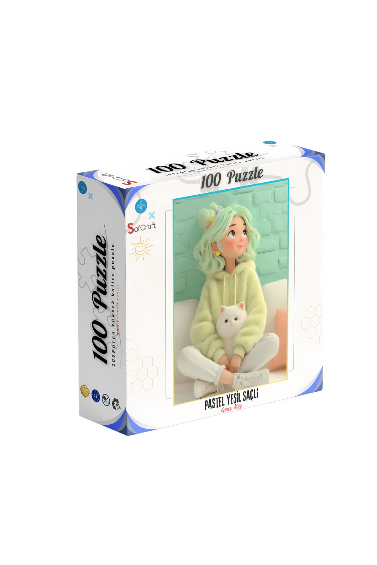 Soi Craft 100 Parça Puzzle Çift Tasarım Tek Kutu Pastel Yeşil Saçlı