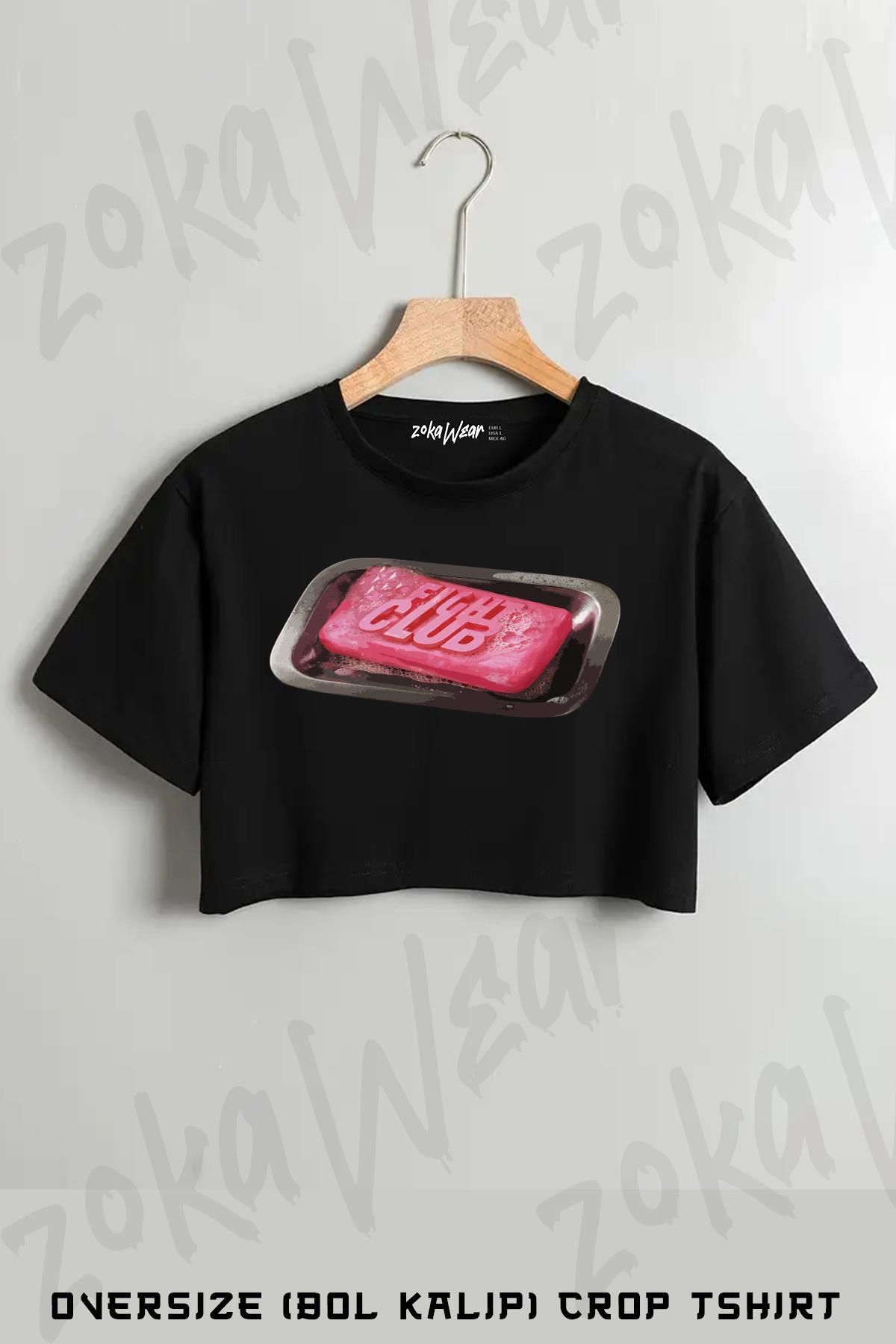 ZOKAWEAR Fight Club (tyler Durden) Logo Baskılı Oversize Crop T-Shirt