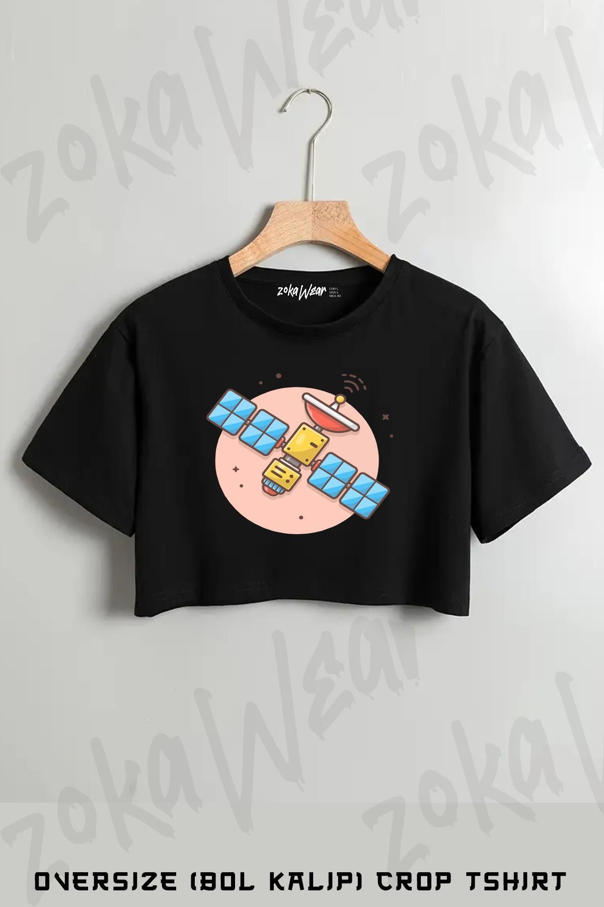 ZOKAWEAR Uydu Baskılı Oversize Crop T-Shirt