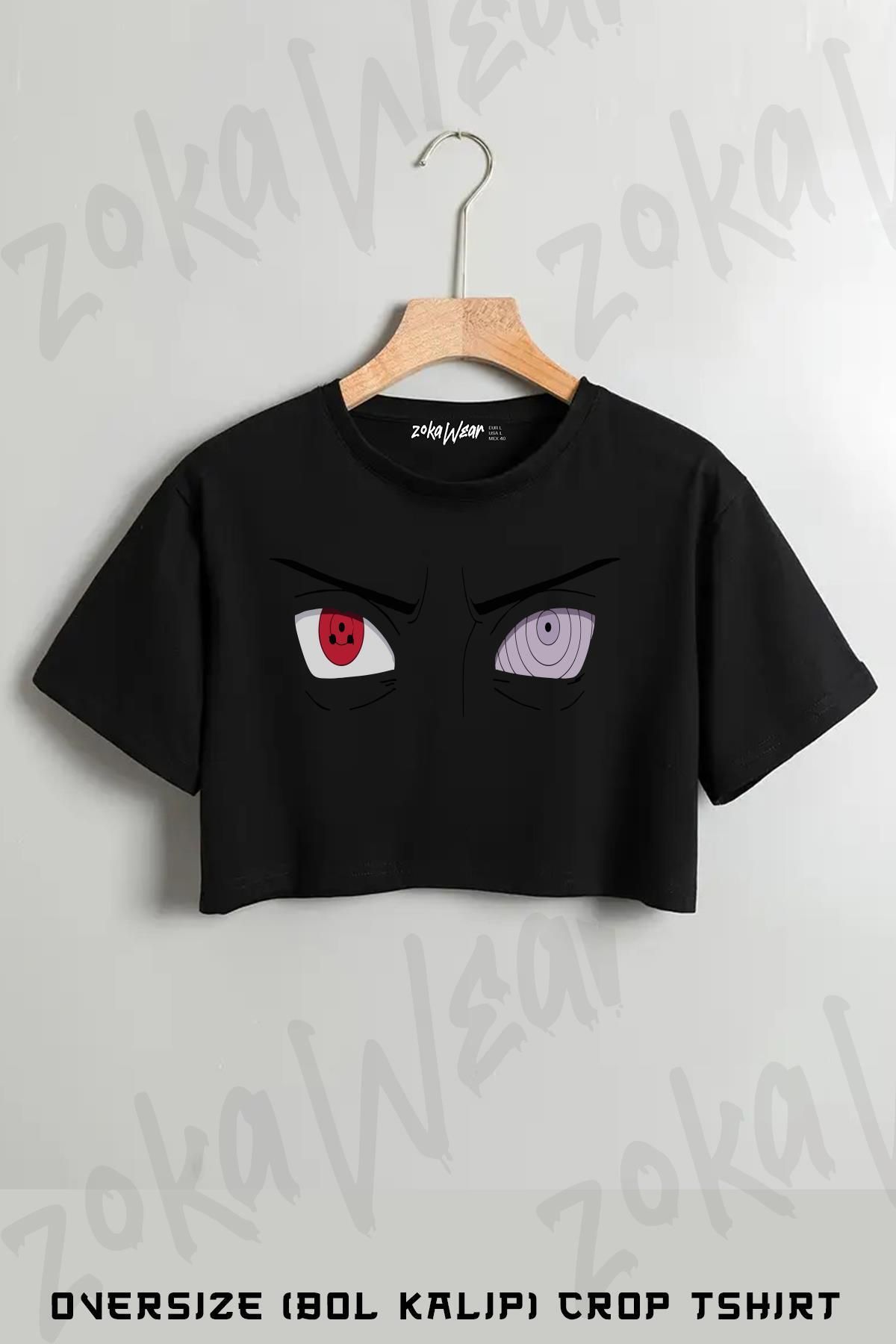 ZOKAWEAR Sharingan Ve Rinnegan Göz Baskılı Oversize Crop T-Shirt