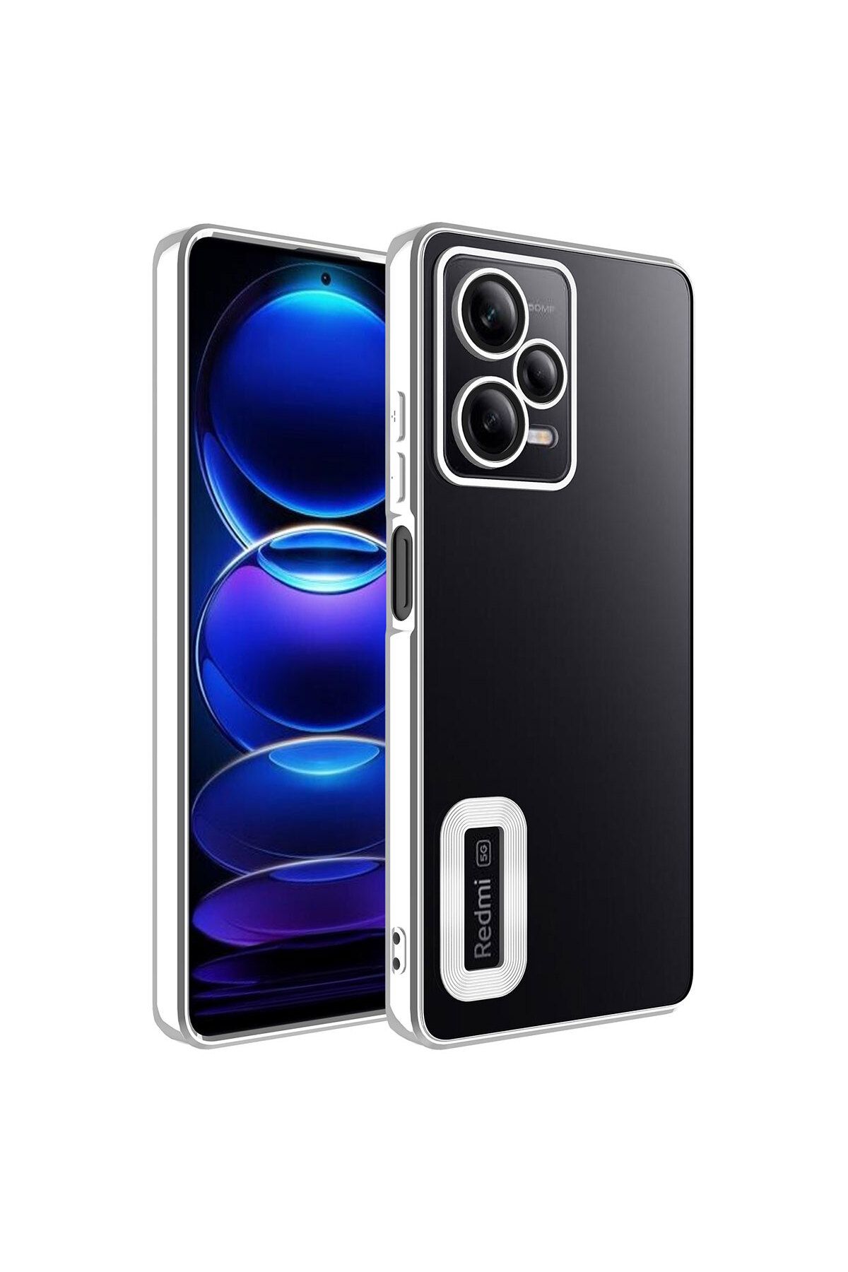 YTSGLOBAL Redmi Note 12 5G Kılıf Kamera Korumalı Logo Gösteren YTSG Omega Kapak - Gümüş