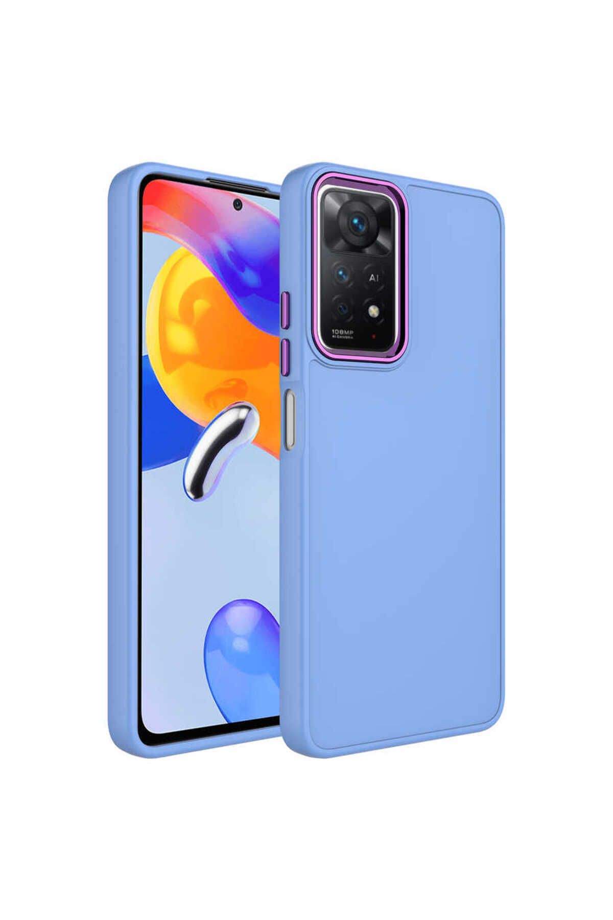 YTSGLOBAL Redmi Note 11S Global Kılıf Metal Çerçeve ve Buton Tasarımlı Silikon YTSG Luna Kapak - Lila