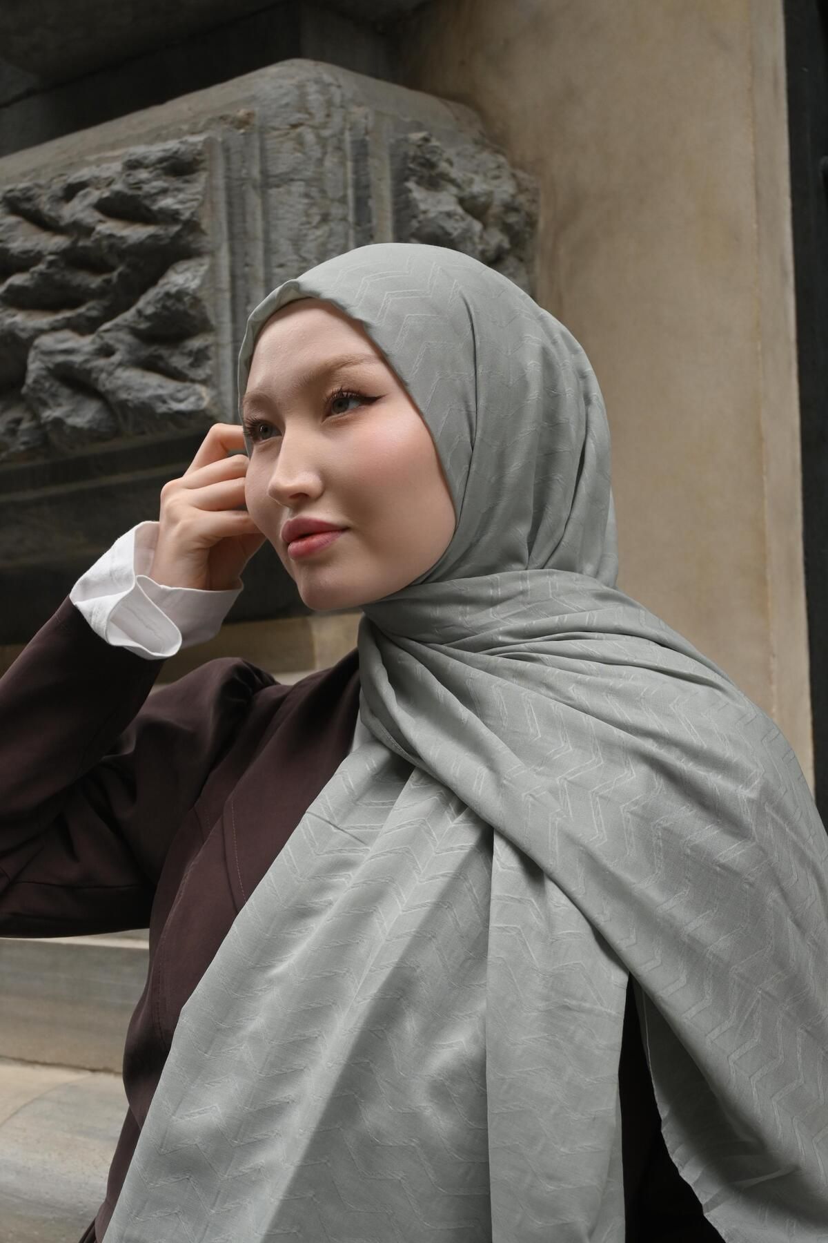 Pull Scarfs Su yeşili - Zigzag Desen Bambu Jakar
