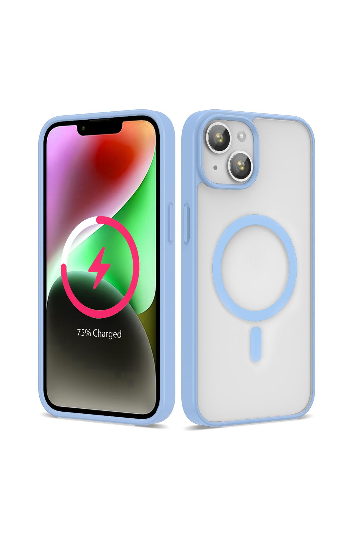 YTSGLOBAL iPhone 13 Kılıf Magsafe Wireless Şarj Özellikli Silikon YTSG Ege Kapak - Açık Mavi