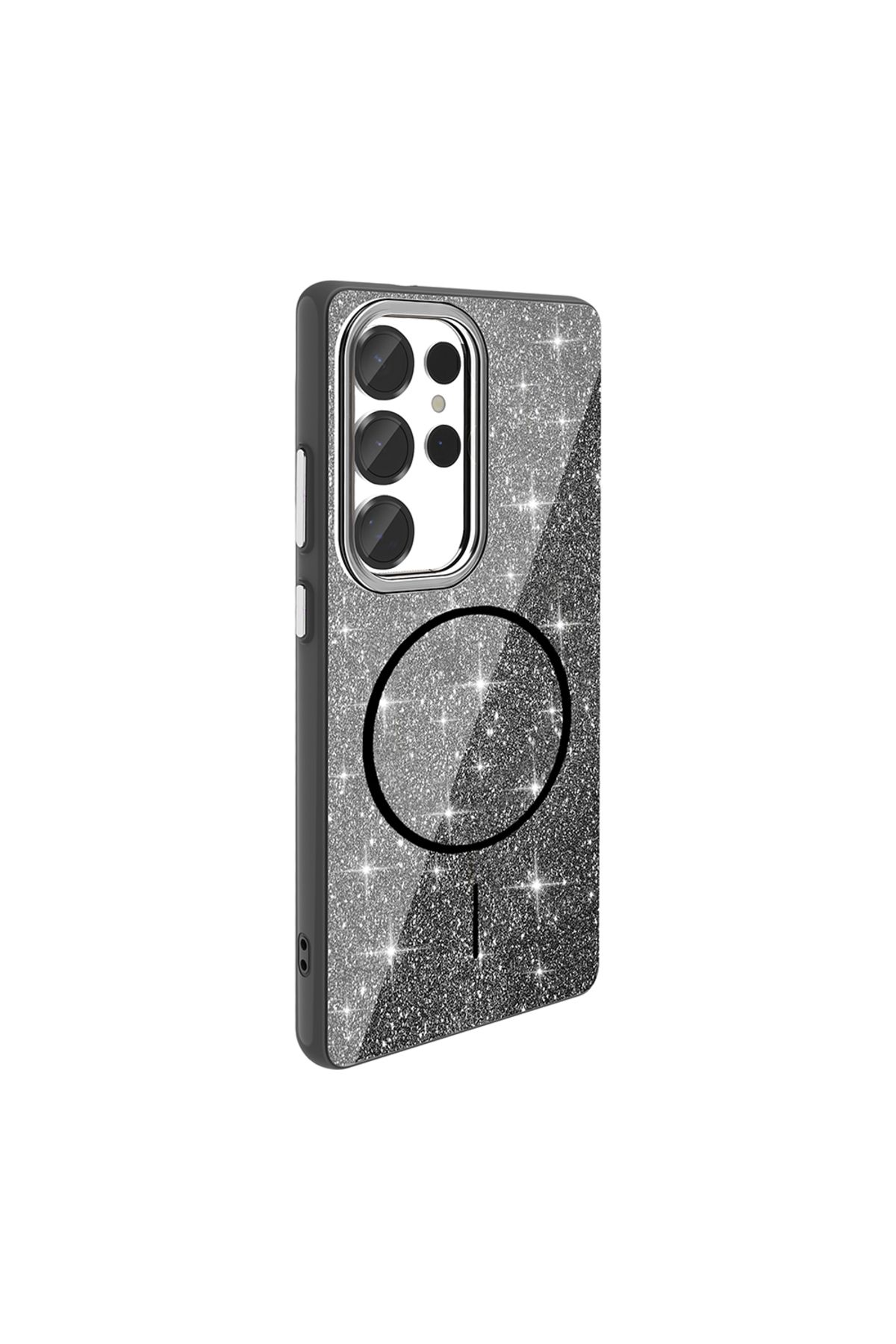YTSGLOBAL Galaxy S25 Ultra Kılıf Magsafe Şarj Özellikli Parlayan Simli YTSG Okso Kapak - Siyah