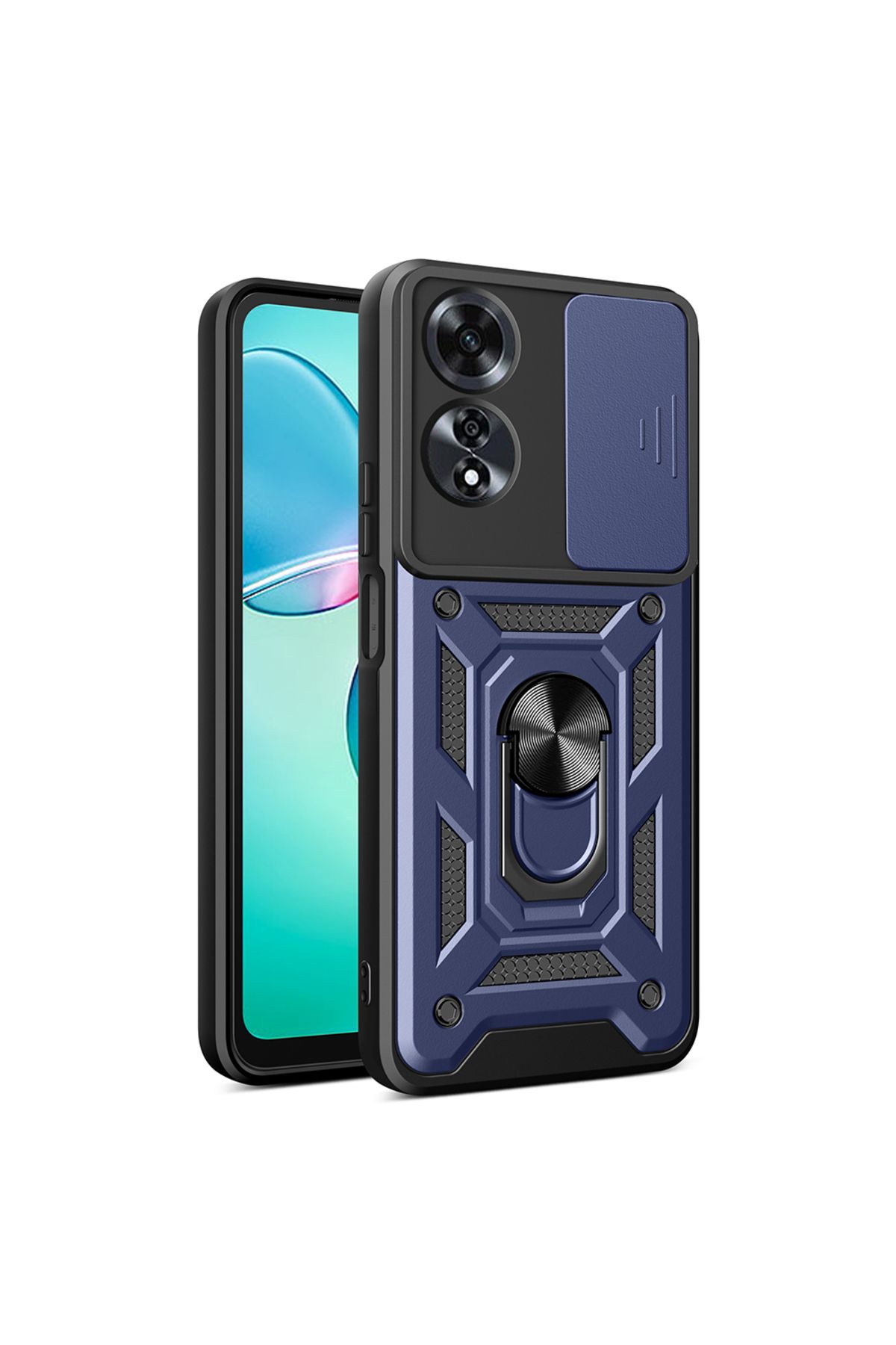 YTSGLOBAL Oppo A60 Uyumlu Magnetik Standlı Kamera Korumalı YTSG Sürgülü Vega Kapak-Mavi