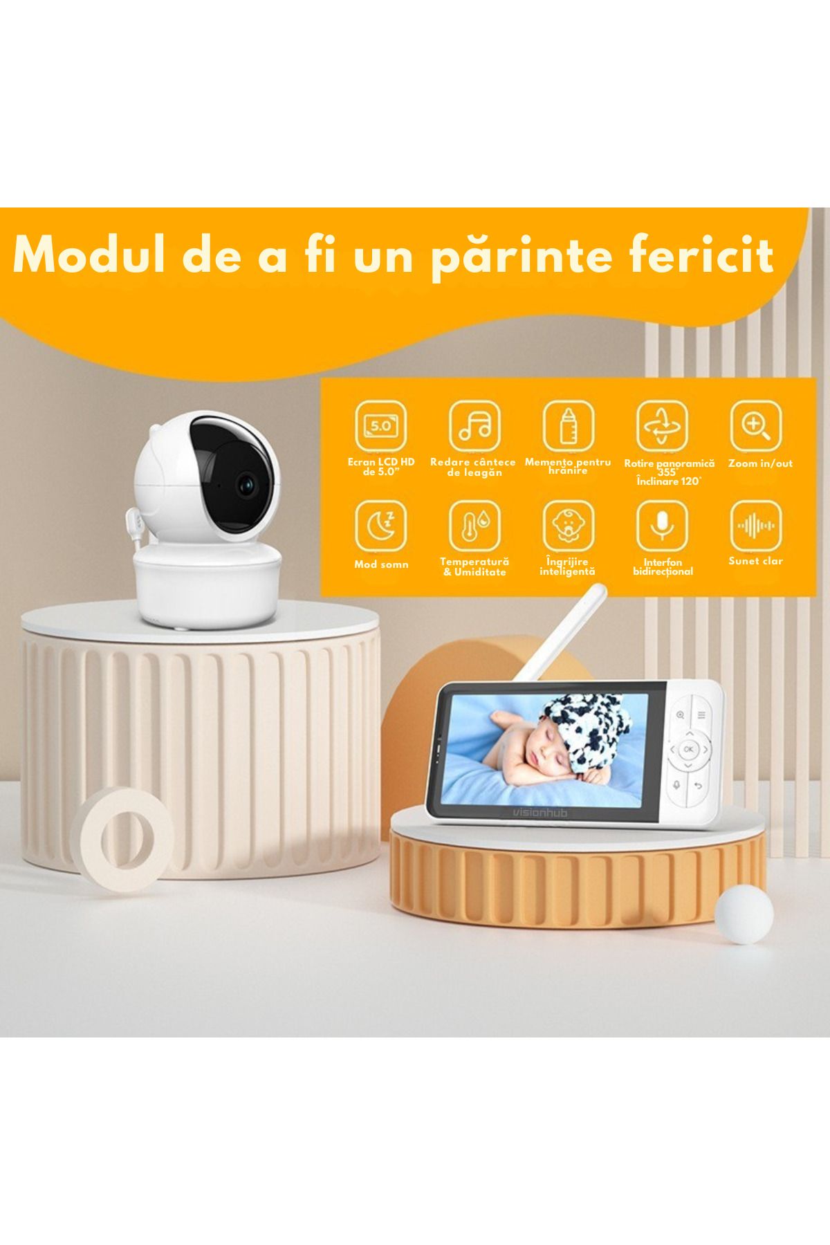 VisionHub-Baby Monitor Wifi 2in1 With Phone Application, Audio-video Camera Multi View, Night Vision, 355° Rotation 2