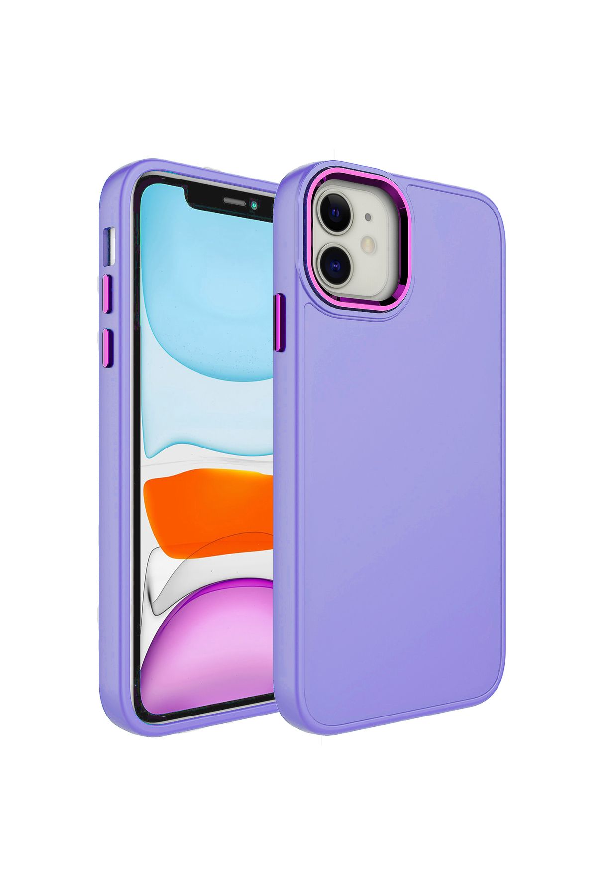 YTSGLOBAL iPhone 11 Uyumlu Metal Çerçeve ve Buton Tasarımlı Silikon YTSG Luna Kılıf-Lila