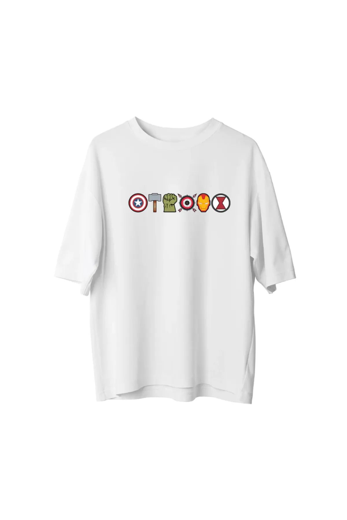 Koklonmoda Unisex Marvel Simge Baskılı Oversize T-Shirt