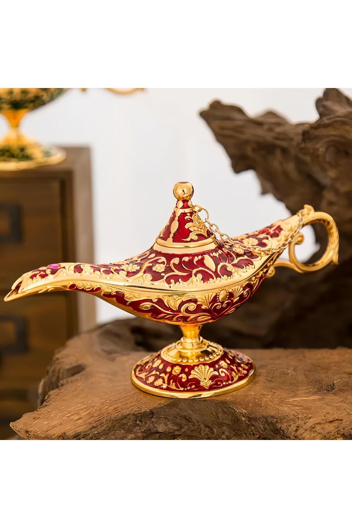 SerenityHaven Lüks İşlemeli Aladdinin Sihirli Lambası Alaattin Lamba Tütsülük Buhurdanlık Hediyelik Dekoratif Obj