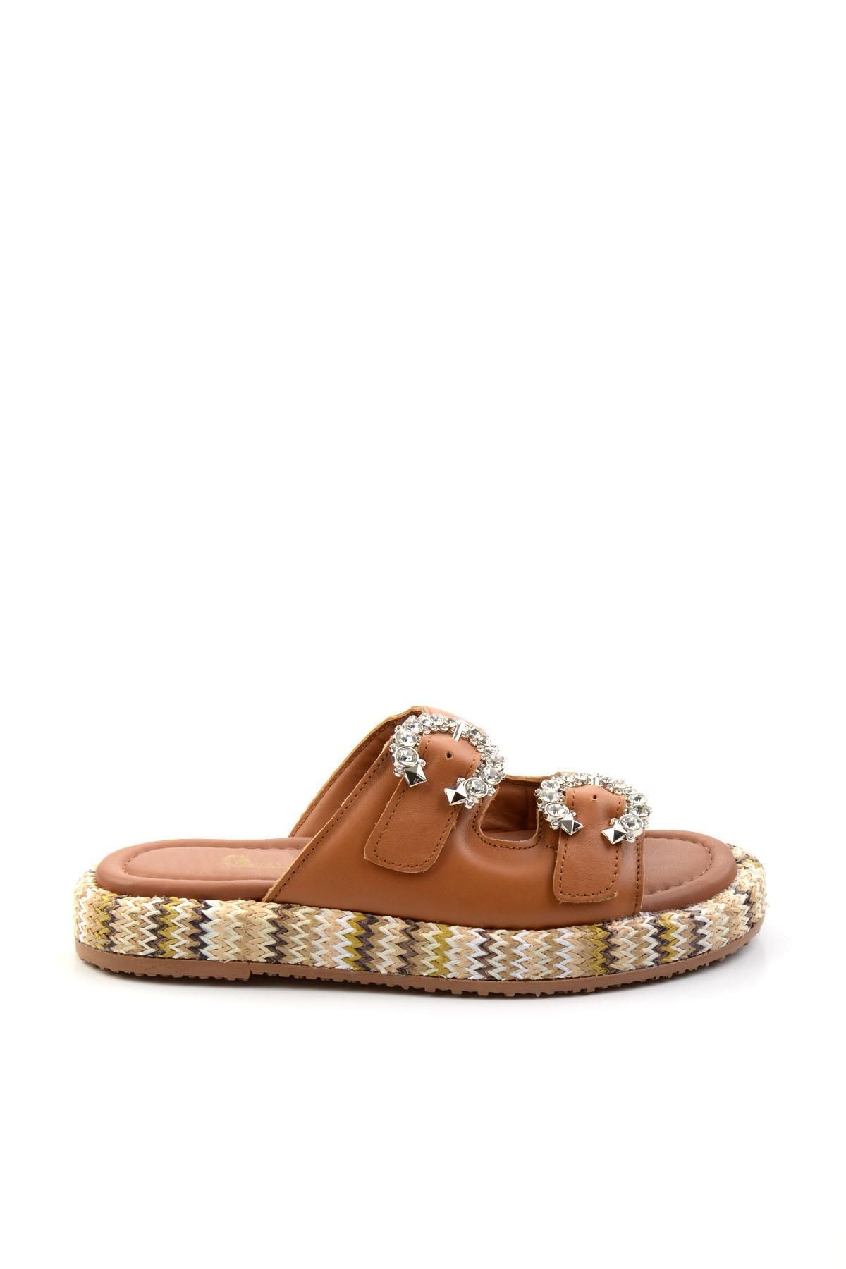 Bambi Taba Leather Kadın Terlik K04991060203
