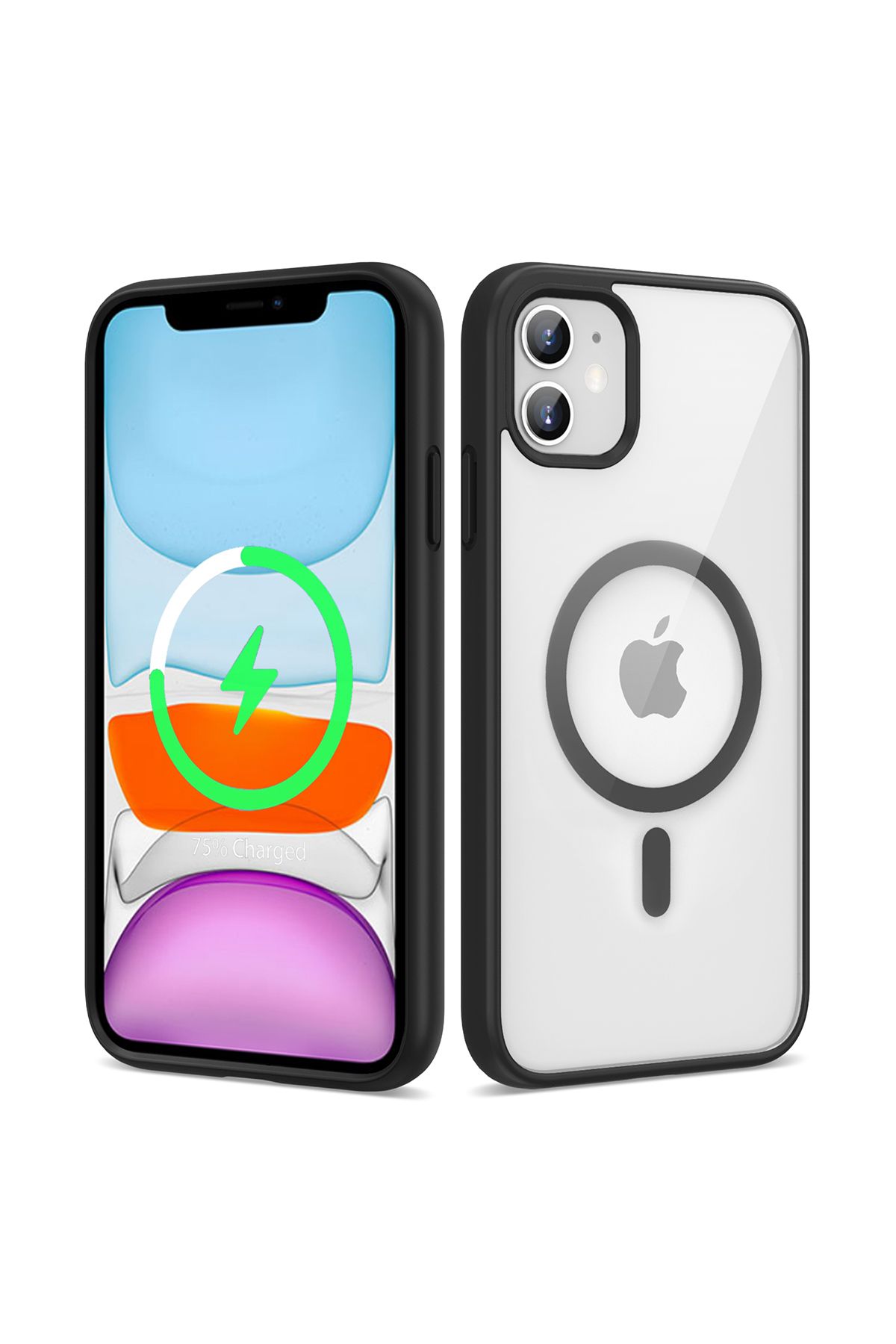 YTSGLOBAL iPhone 11 Uyumlu Magsafe Wireless Şarj Özellikli Silikon YTSG Ege Kılıf-Siyah