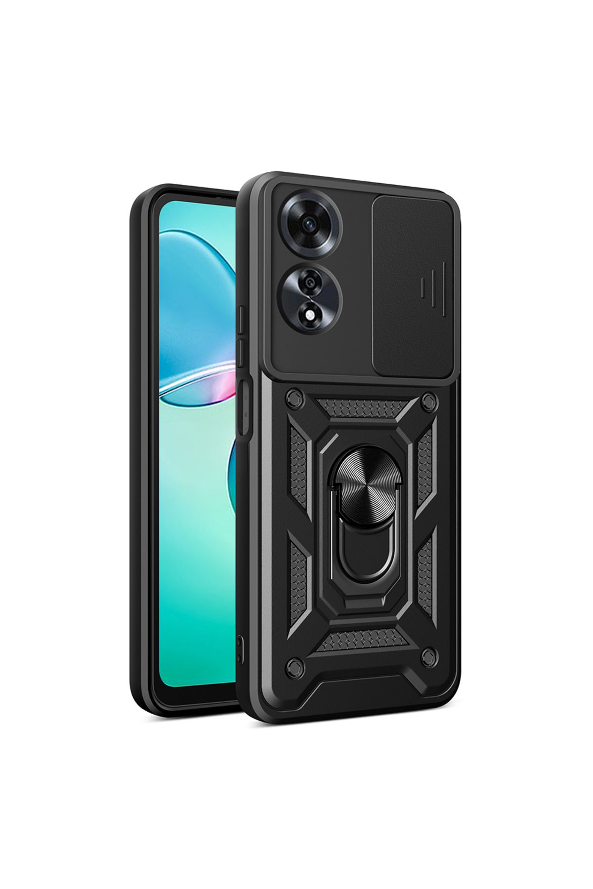 YTSGLOBAL Oppo A60 Uyumlu Magnetik Standlı Kamera Korumalı YTSG Sürgülü Vega Kapak-Siyah