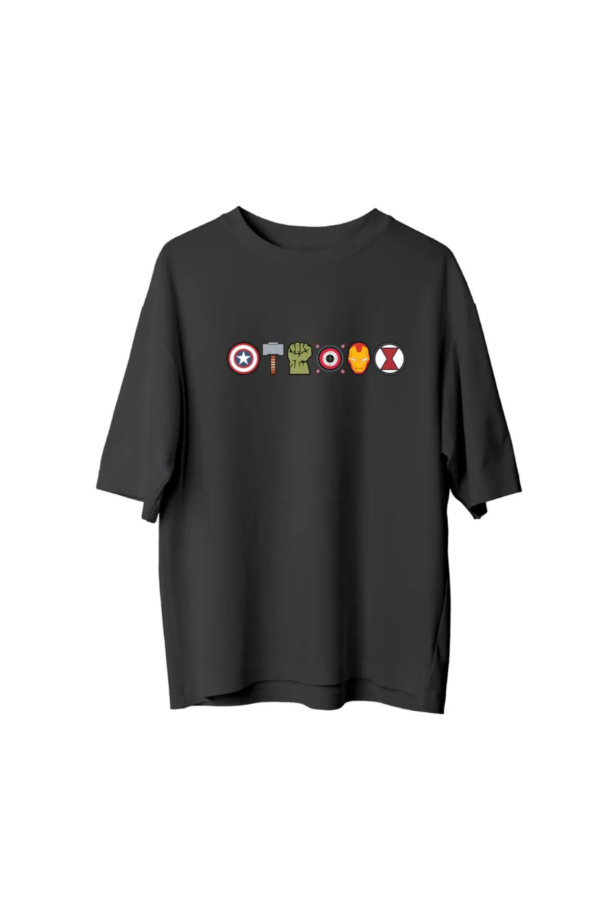 Koklonmoda Unisex Marvel Simge Baskılı Oversize T-Shirt