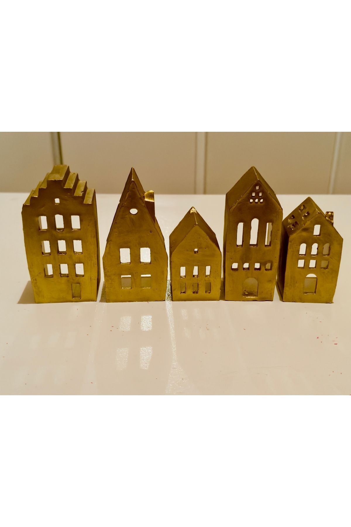 SerenityHaven Metalik Gold Tealight Beton Evler