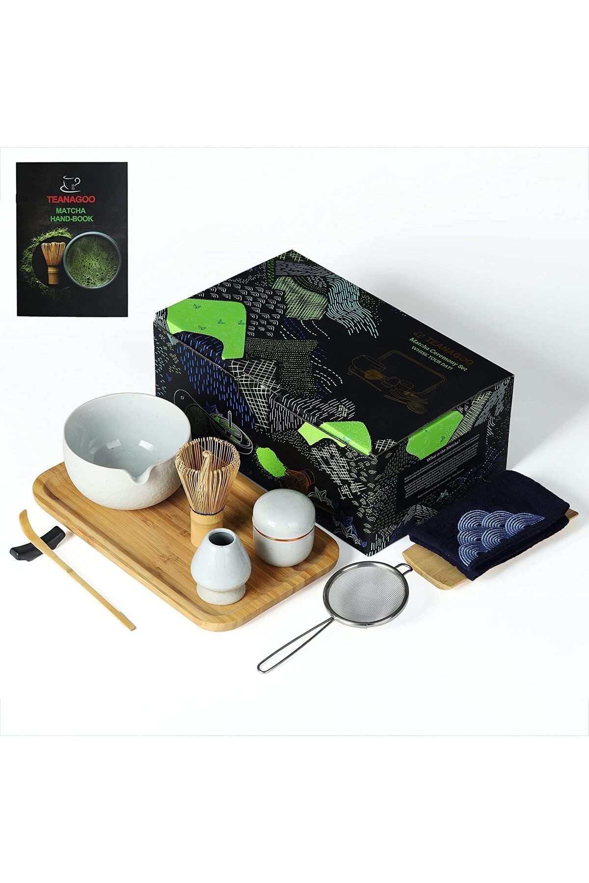 TEANAGOO Japon Matcha Çay Seti, 10 Parça Seremoni Kiti, Bambu Çırpıcı, Seramik Kase ve Aksesuarlar