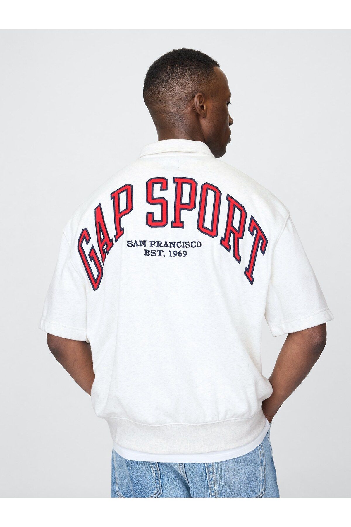 GAP Erkek Beyaz VintageSoft Spor Çeyrek Fermuarlı Pullover Sweatshirt