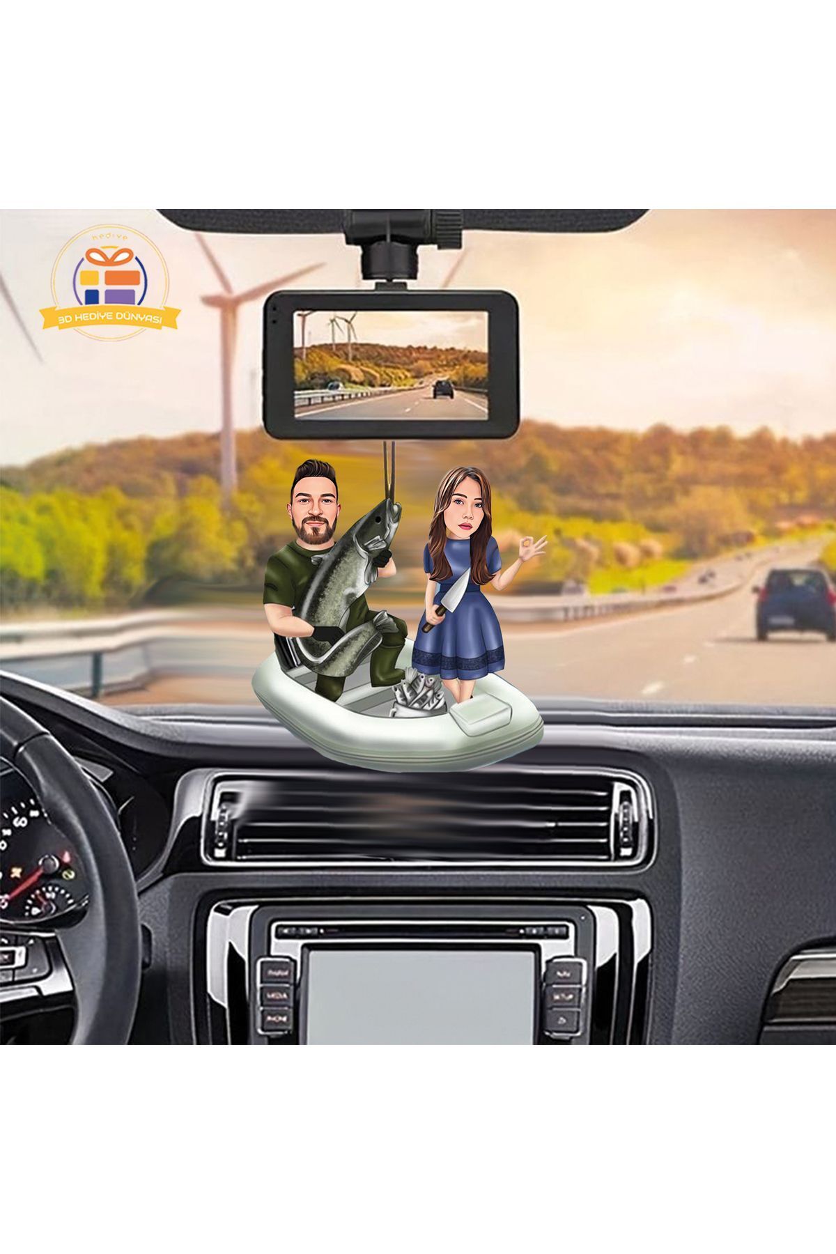 SerenityHaven Balıkçı karı koca av peşinde karikatür balıkçı Araba Dikiz ayna süsü