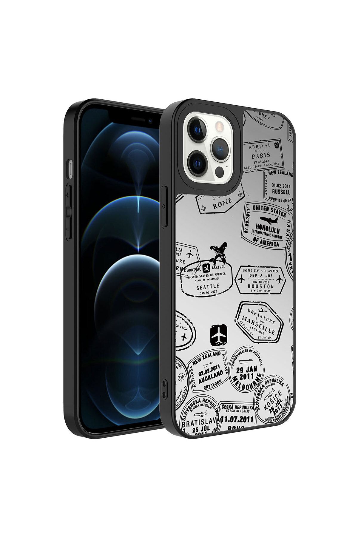 YTSGLOBAL iPhone 12 Pro Uyumlu Aynalı Desenli Kamera Korumalı Parlak YTSG Mirror Kılıf-Seyahat