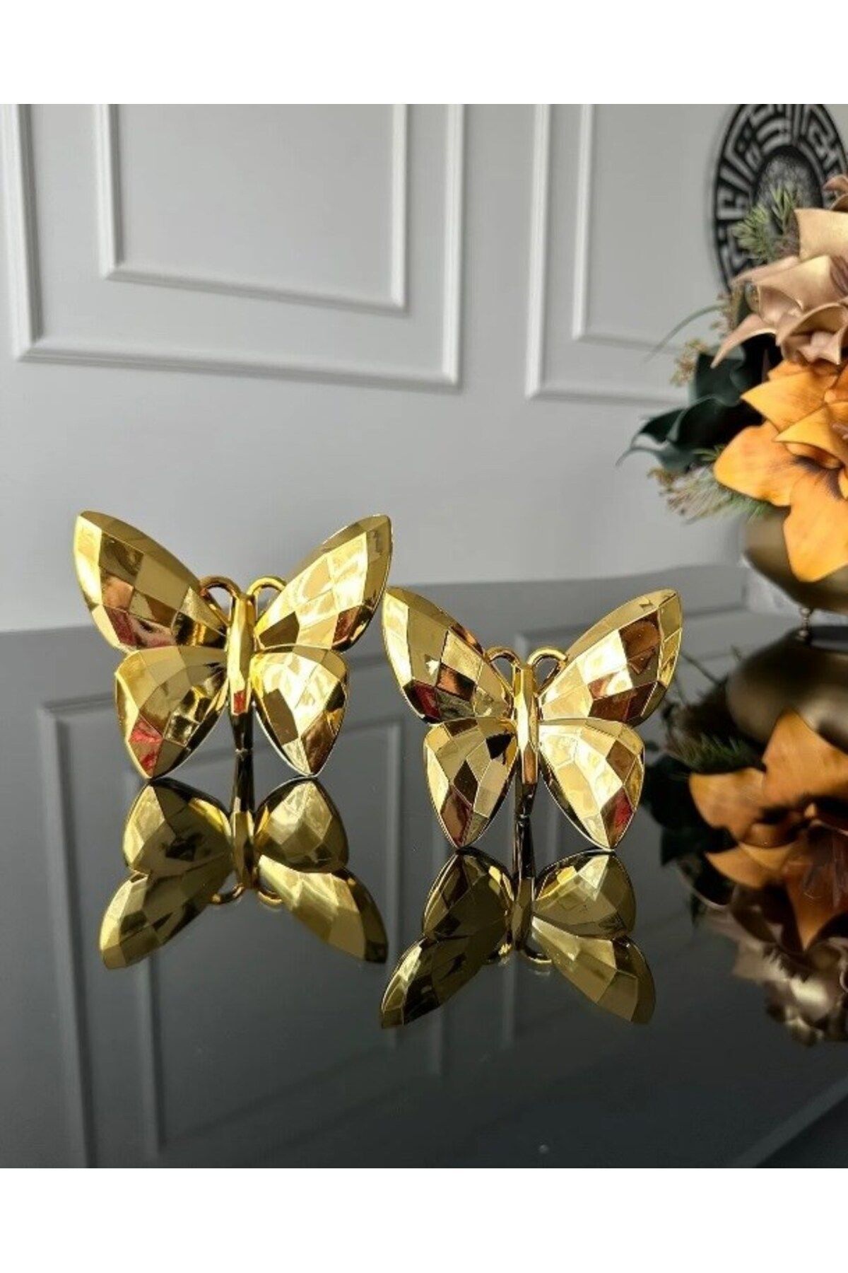 SerenityHaven Dekoratif 2 Li Biblo Kelebek Mini Süs Gold Colour