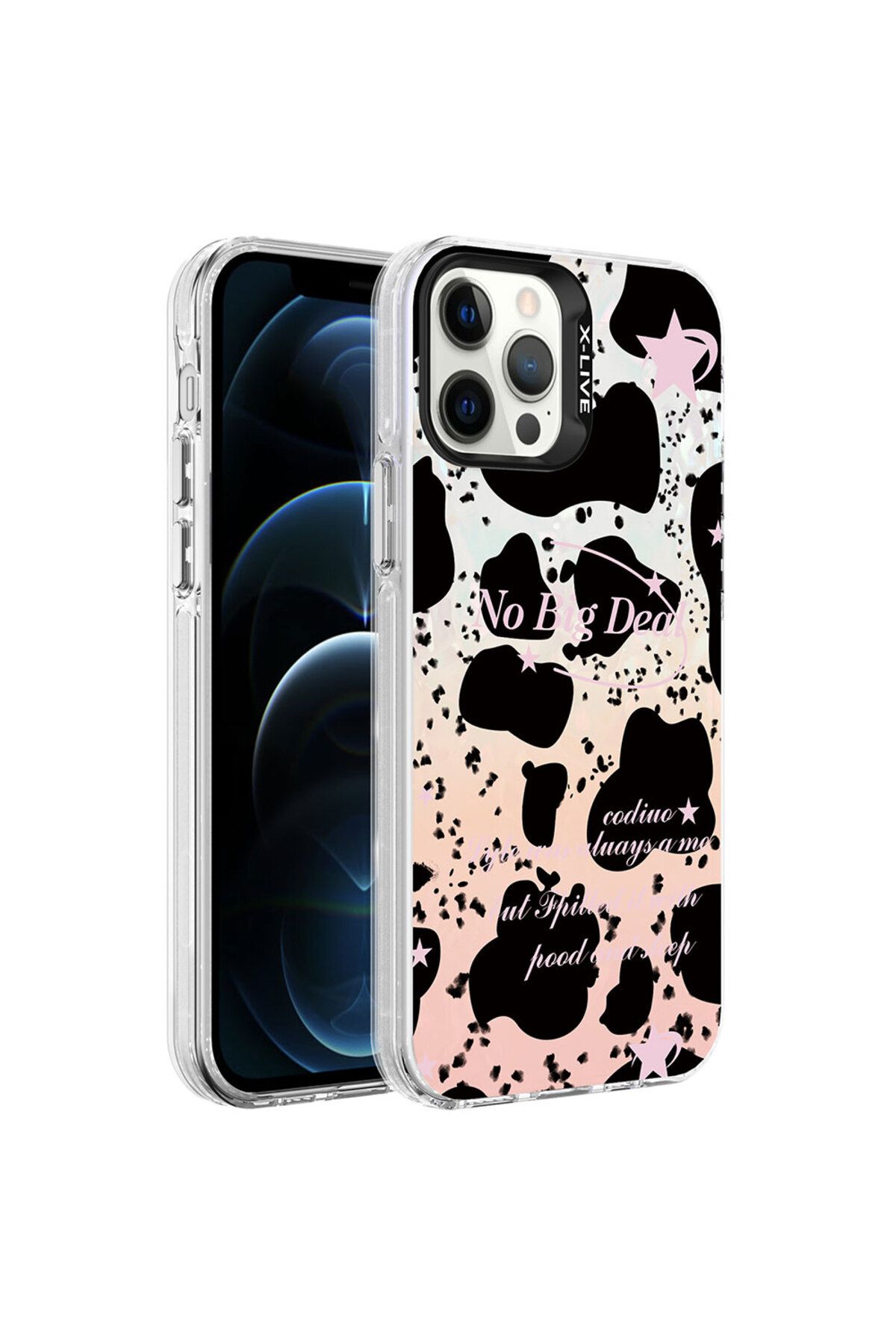 YTSGLOBAL iPhone 12 Pro Uyumlu Mermer Desenli YTSG Marbello Kılıf-Siyah-Beyaz
