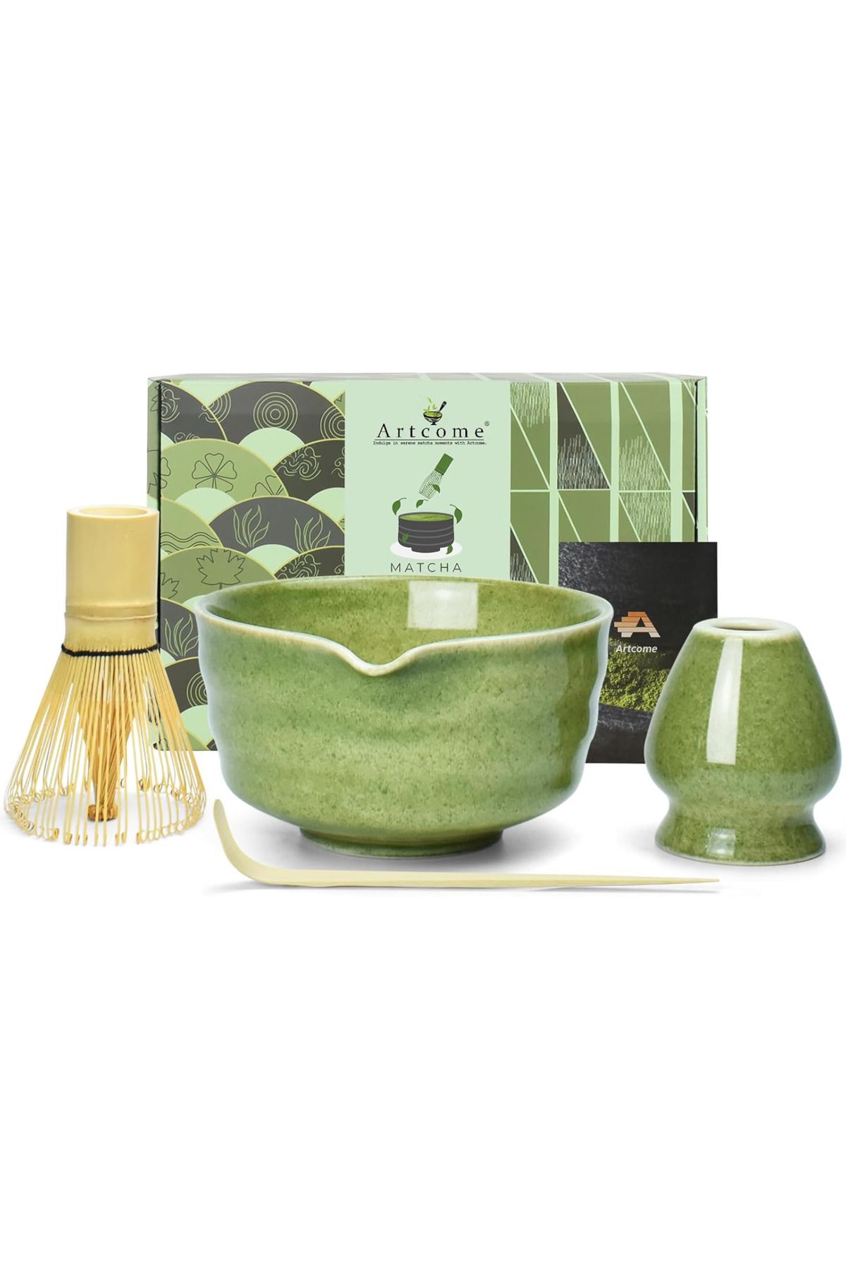 Artcome 4 Parça Matcha Seremoni Seti Bambu Çırpıcı ve Seramik Kase ile Japon Çay Ritüeli