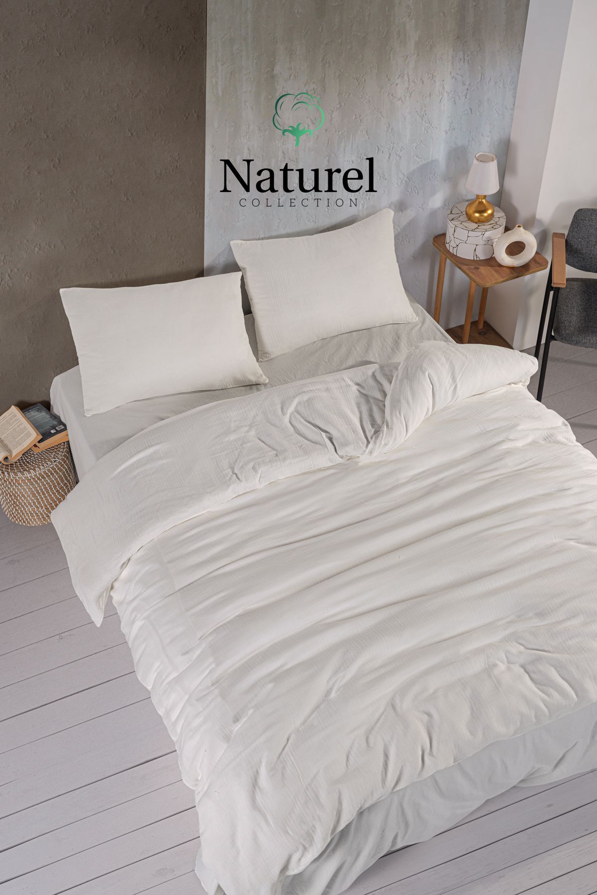 Naturel Collection %100 Doğal Müslin Nevresim Takımı – Çift Kişilik | Çanta Hediyeli! 🌿