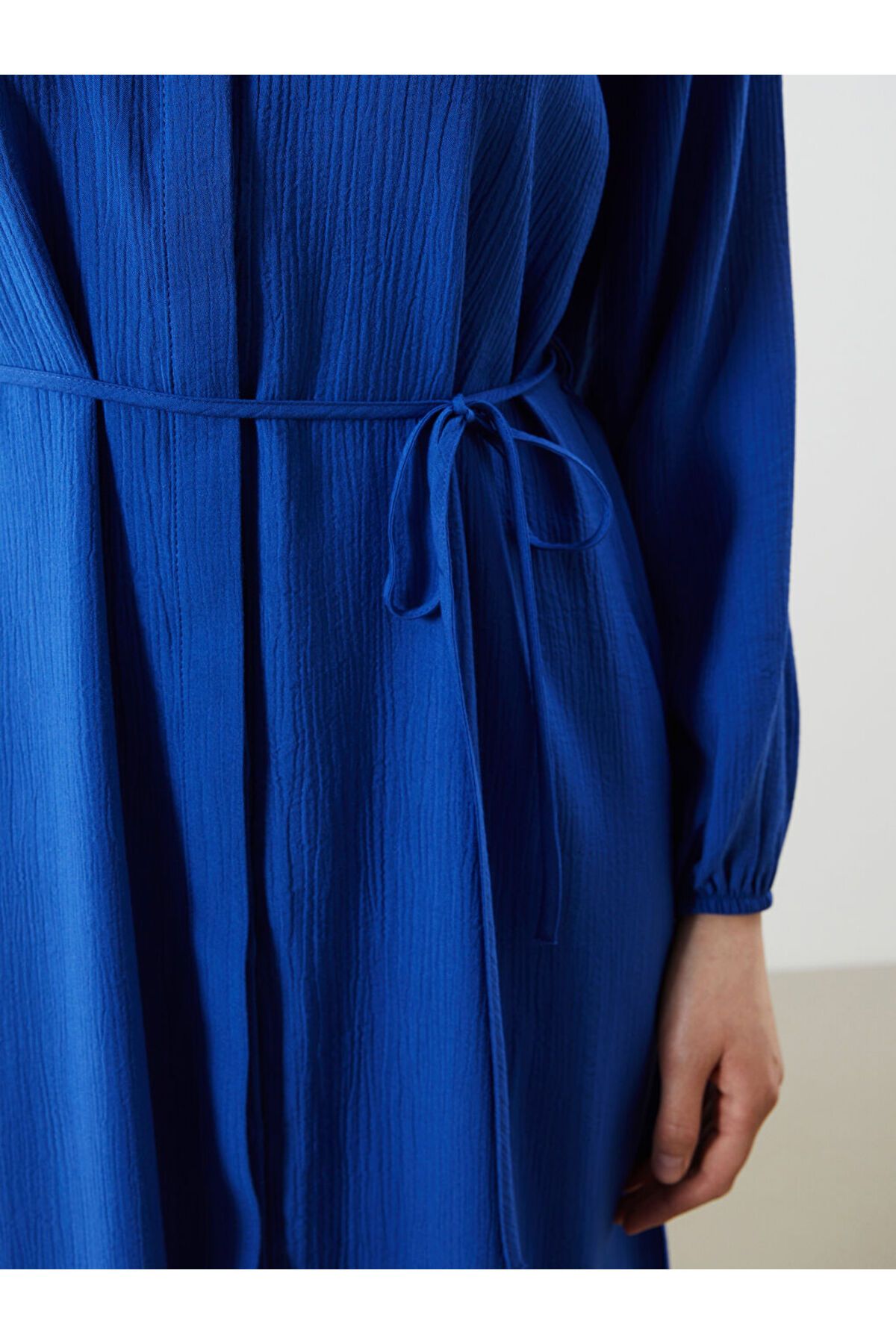 LC Waikiki-Rochie cămașă oversize cu guler albastru texturat în formă de A 3
