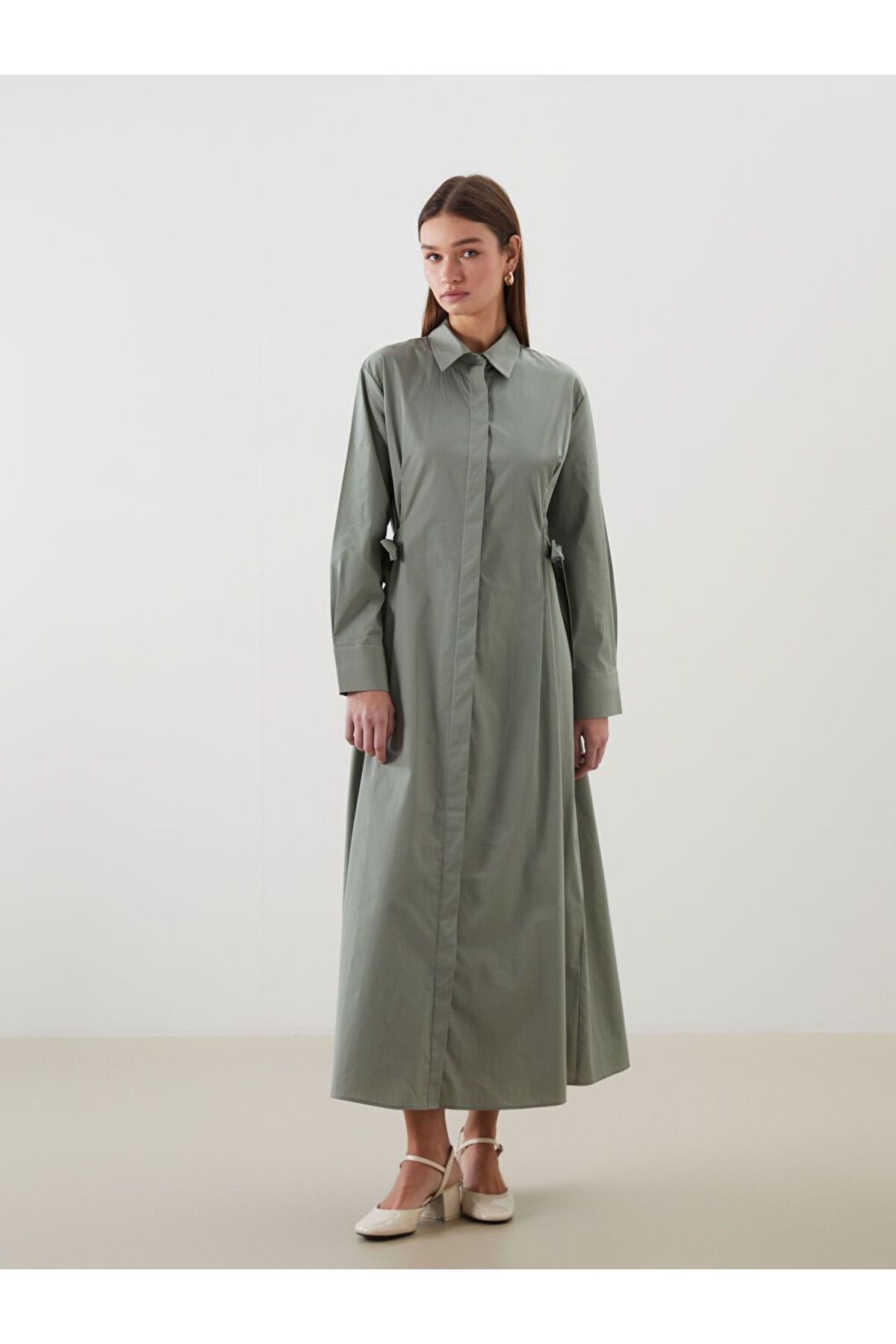 LC Waikiki LCW Modest Beli Bağlamalı Poplin Gömlek Elbise