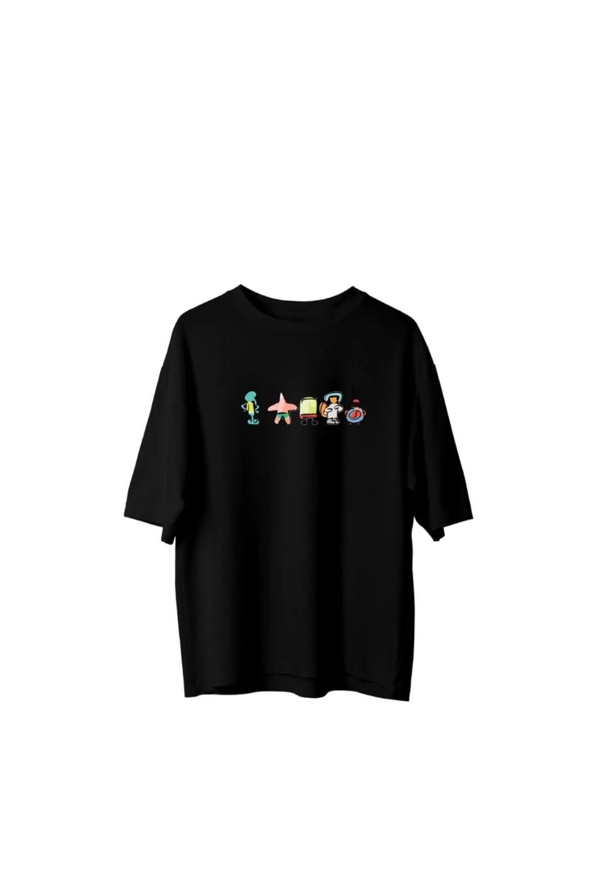 Koklonmoda Büyük Beden Unisex Sponge Bob Baskılı Oversize T-Shirt