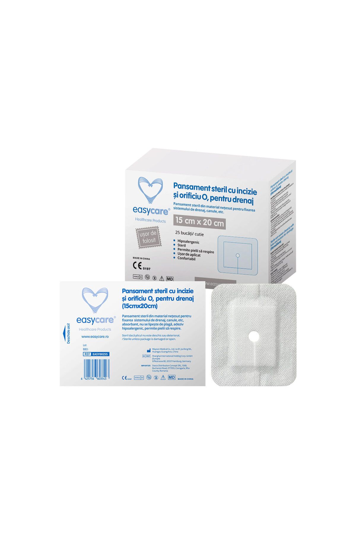 easycare Pansament Steril Cu Incizie Si Orificiu O, Pentru Drenaj 15x20cm/25 Buc - One Size