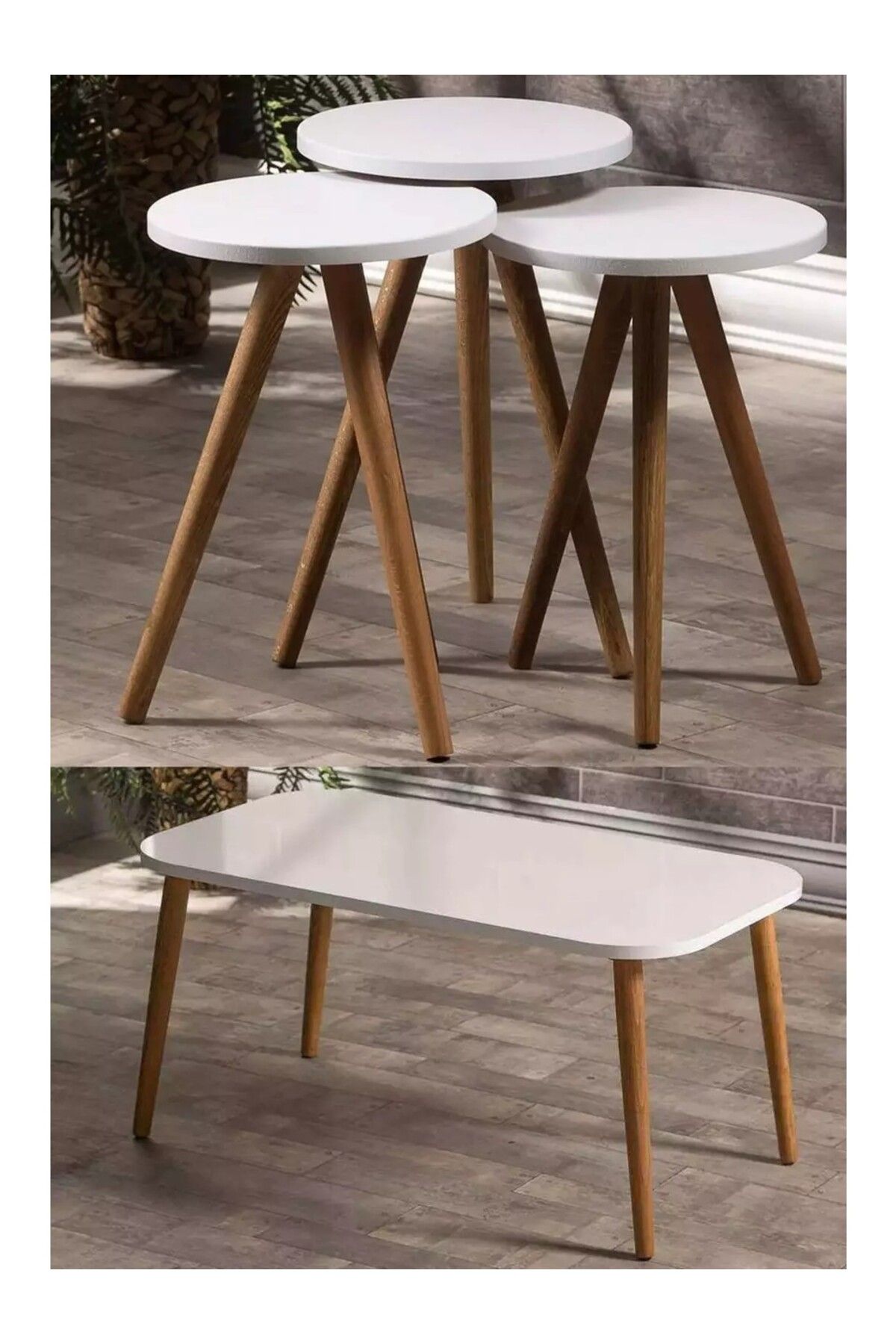 Kanonik Education Zigon Sehpa Ve Orta Sehpa Set Ahşap Kr Torna Beyaz
