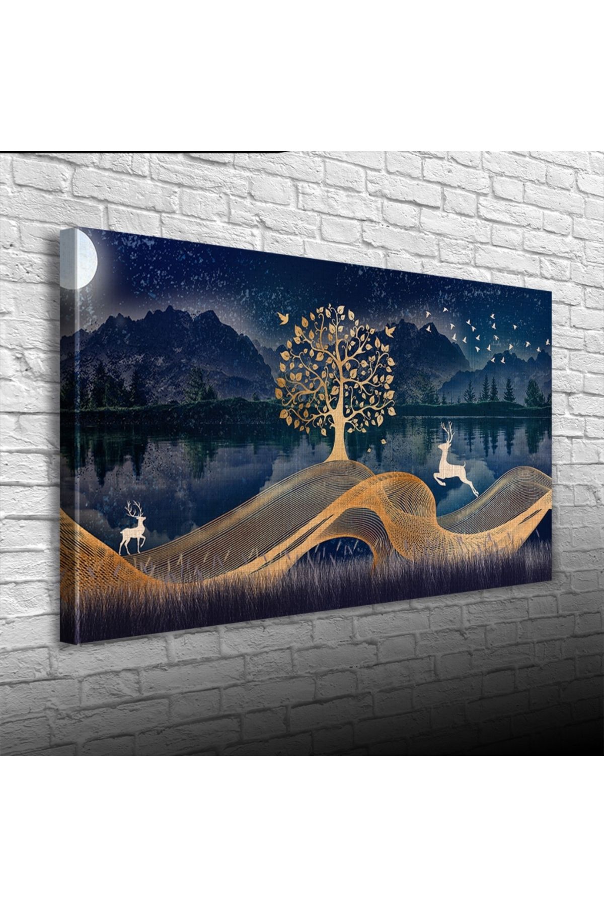 Kanonik Education Soyut , Göl ve Dağ Manzarası Kanvas Tablo 60 x 120