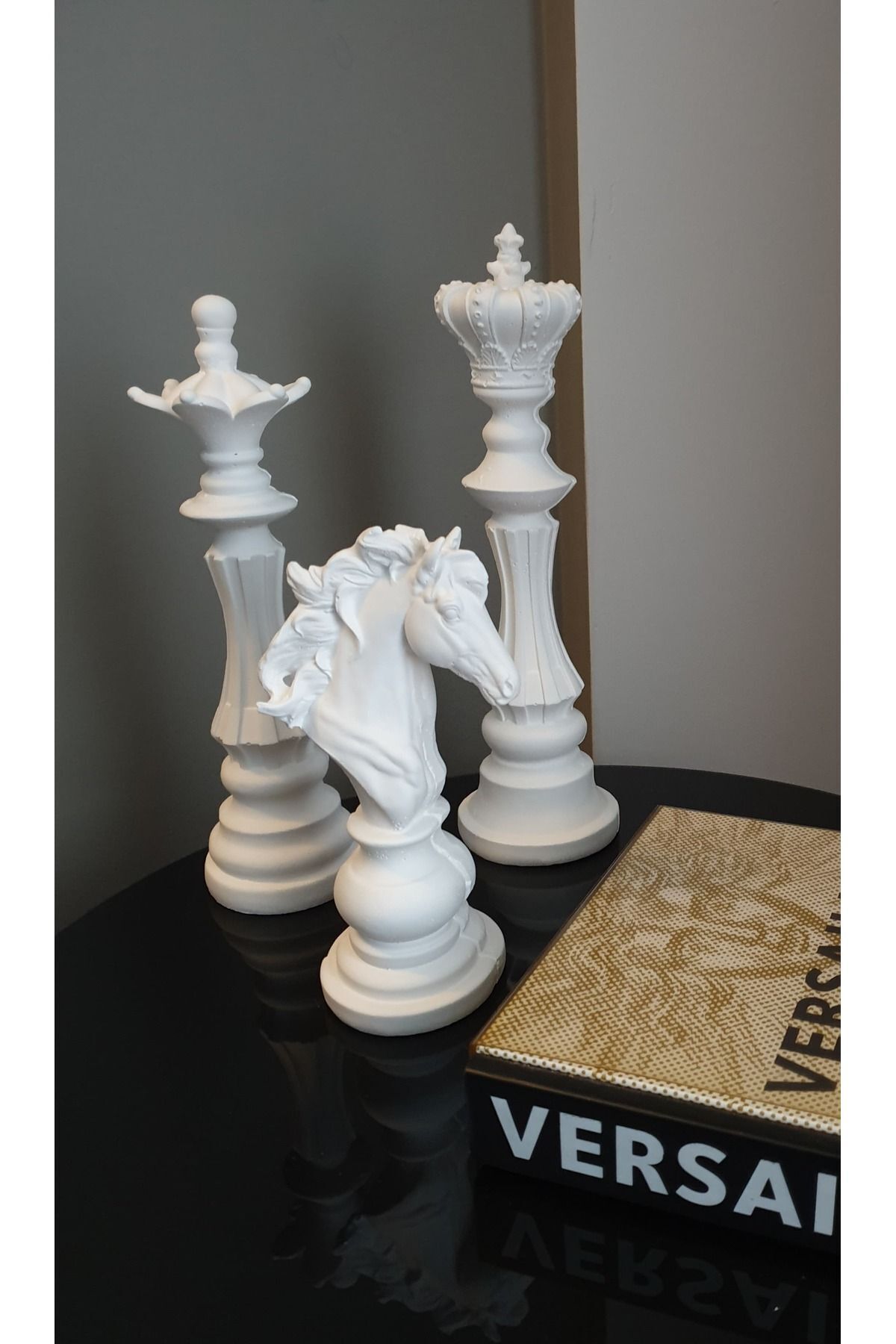 SerenityHaven 3'lü Set Dekoratif Satranç Biblo Takımı, Satranç Heykel Set, Chess Set, Şah Vezir At Dekoratif Bibl
