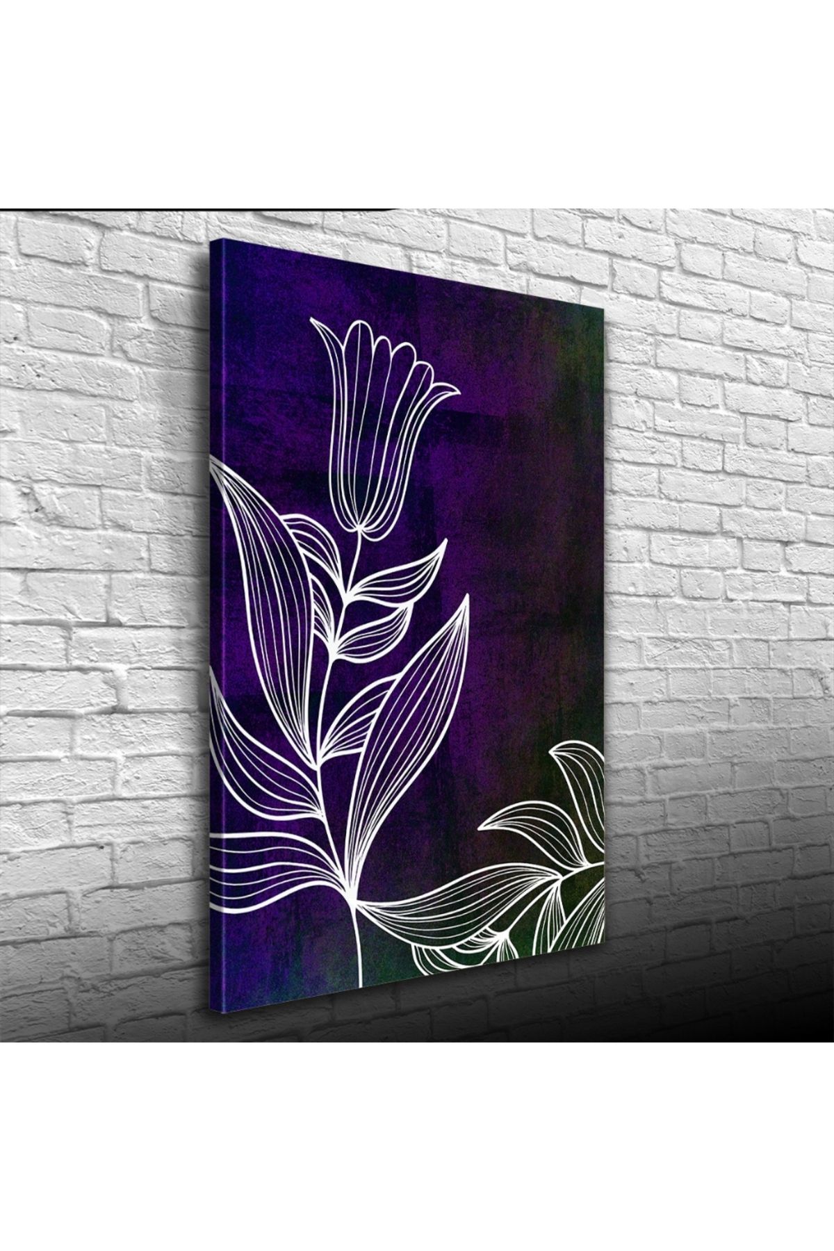 Kanonik Education Koyu Mor Üzerine Beyaz Çiçek Kanvas Tablo 50 x 70