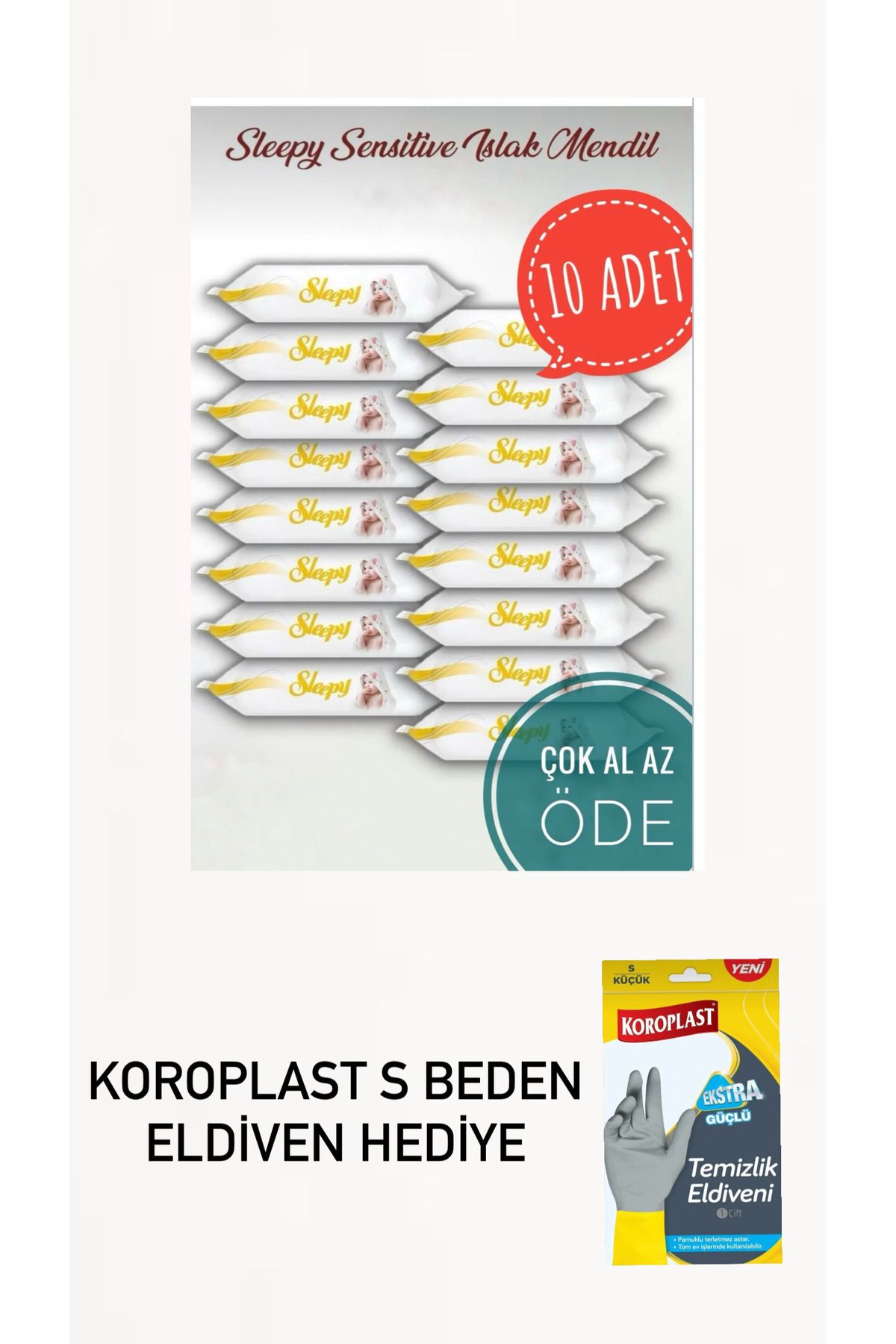 Sleepy ıslak mendil 10 adet s beden eldiven hediyeli