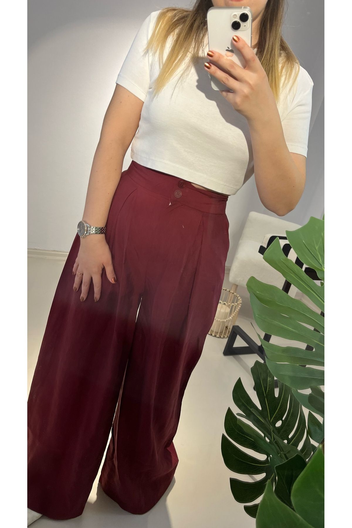Butik Yüksel bel ağ kesim pantolon