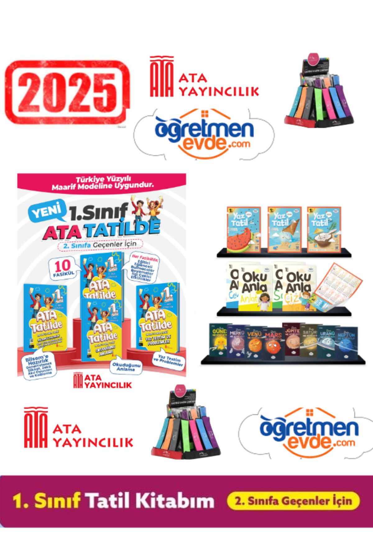 Palme Yayınevi Ata Tatilde 1.Sınıf 10 Fasikül Yaz Tatil Seti+Öğretmen Evde 1.Sınıf 16 Kitap Yaz Tatil Seti+Kalemlik