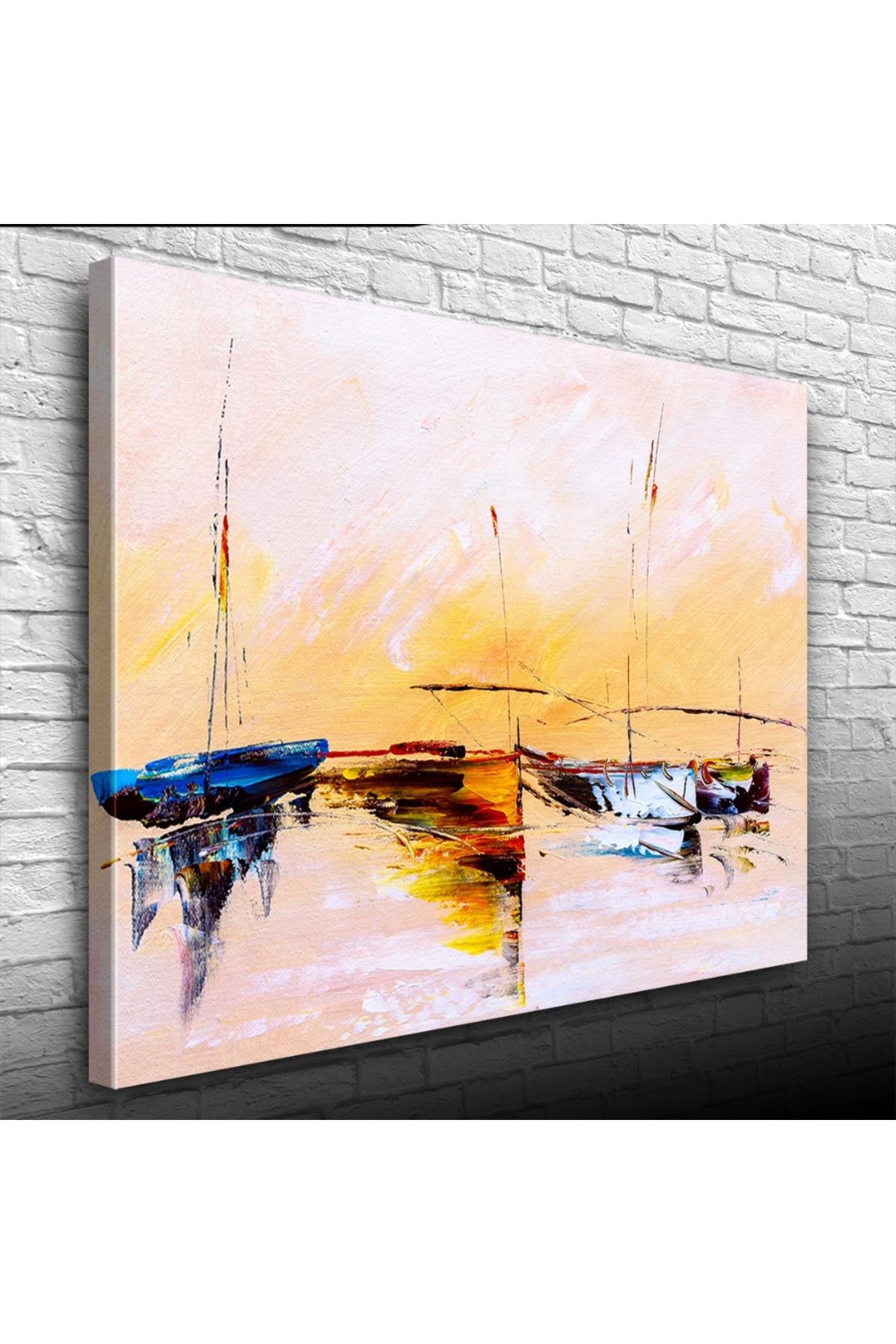 Kanonik Education Sahilde Demirli Yelkenliler Yağlıboya Kanvas Tablo 50 x 70