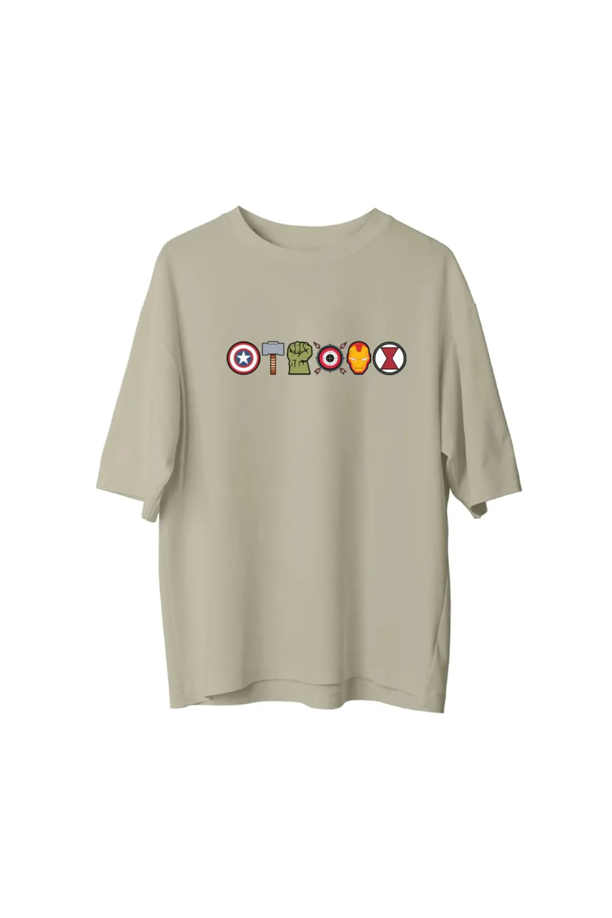 Koklonmoda Büyük Beden Unisex Marvel Simge Baskılı Oversize T-Shirt
