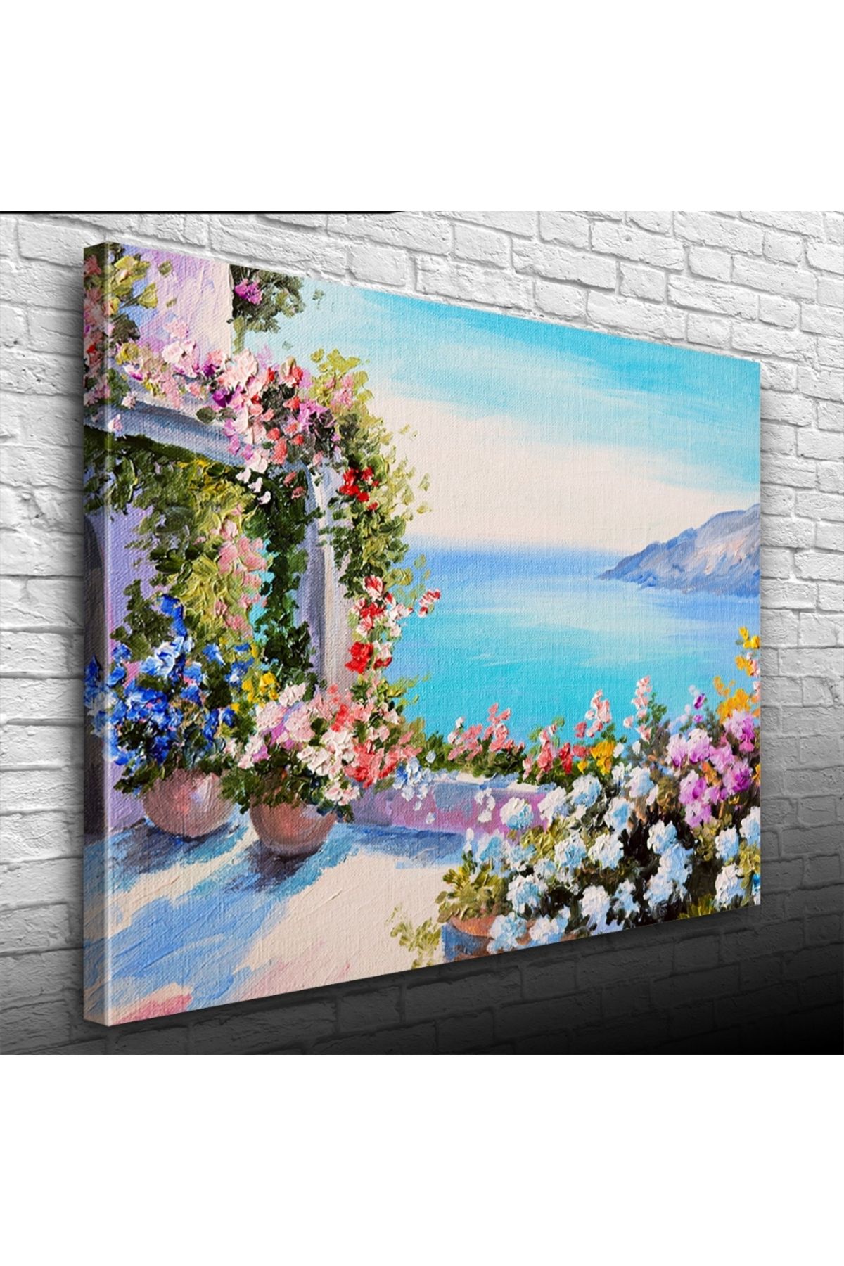 Kanonik Education Sardunyalı Balkon ve Deniz Yağlıboya Kanvas Tablo 50 x 70