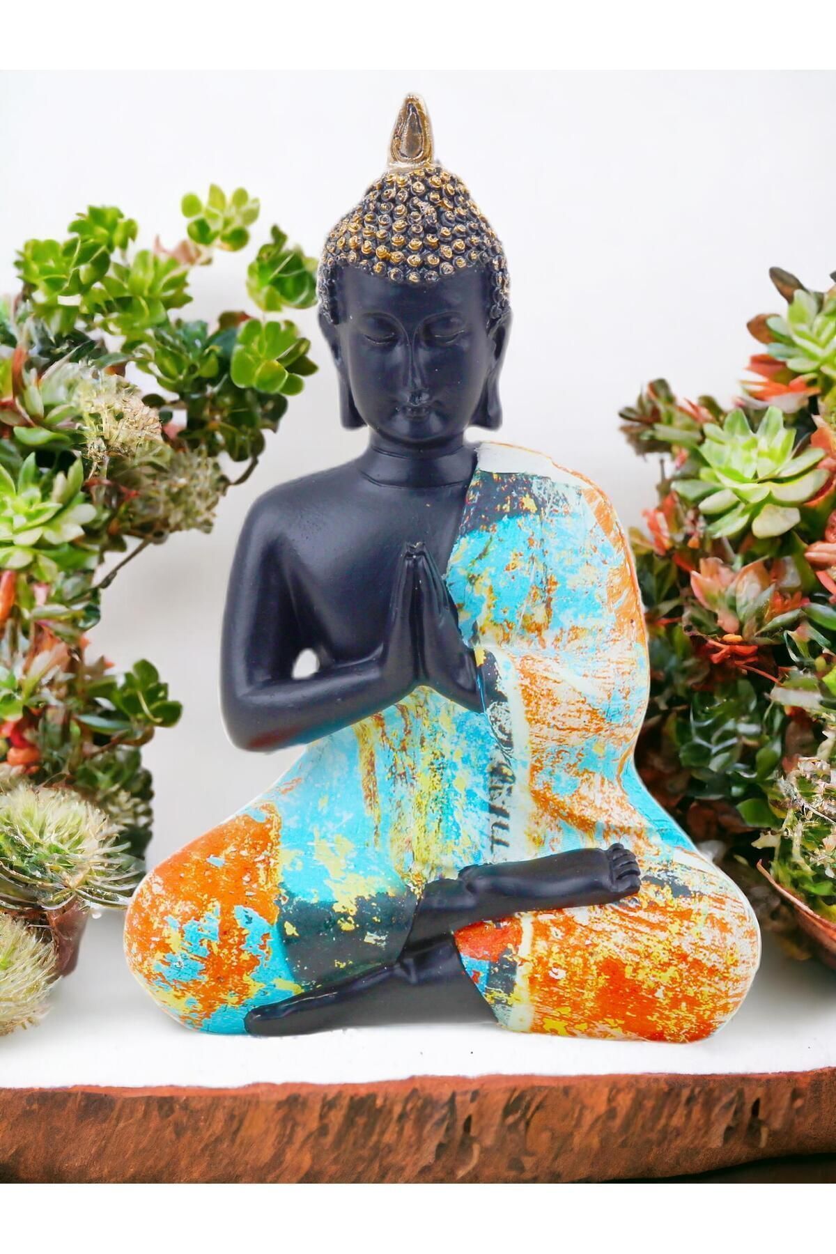 SerenityHaven Lüks Renkli Meditasyon Şans Bereket Buda Biblo Heykel Vitrin Masa Süsü Ev & Yılbaşı 15 Cm A