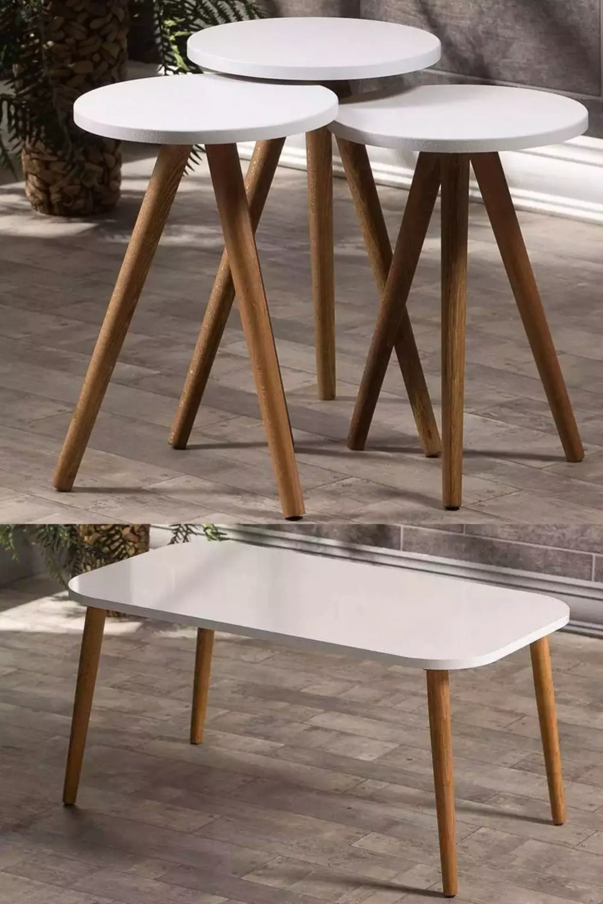 Kanonik Education Zigon Sehpa Ve Orta Sehpa Set Ahşap Kr Torna Beyaz