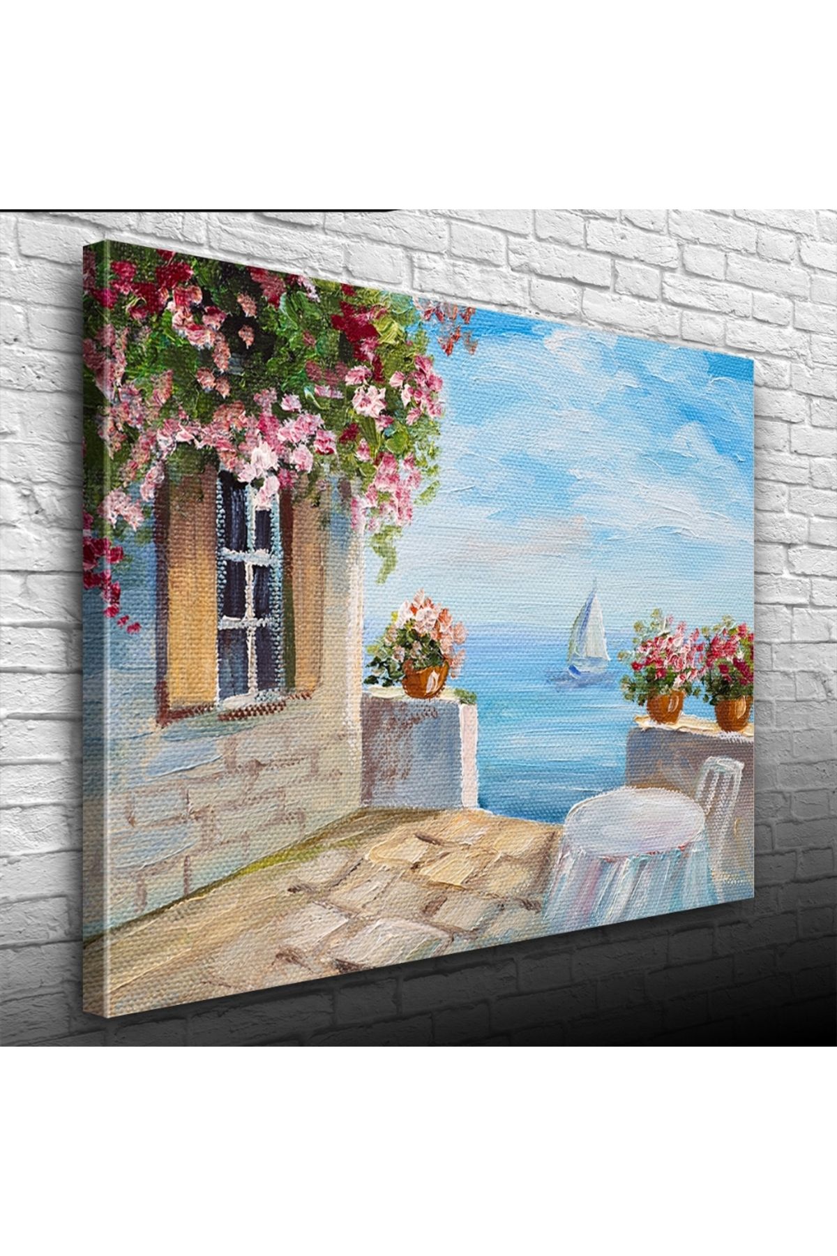 Kanonik Education Taş Balkon, Deniz ve Yelkenli Yağlıboya Kanvas Tablo 50 x 70