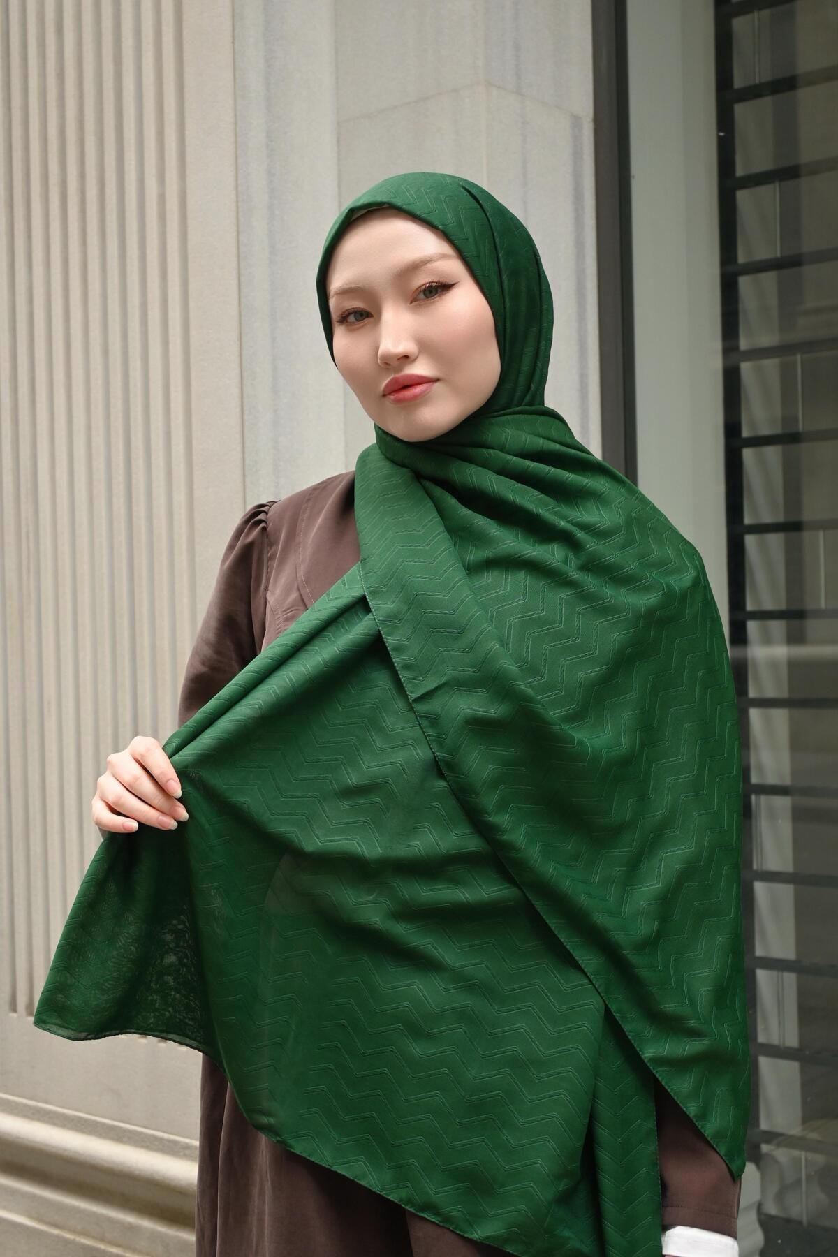 Pull Scarfs Zümrüt yeşili - Zigzag Desen Bambu Jakar